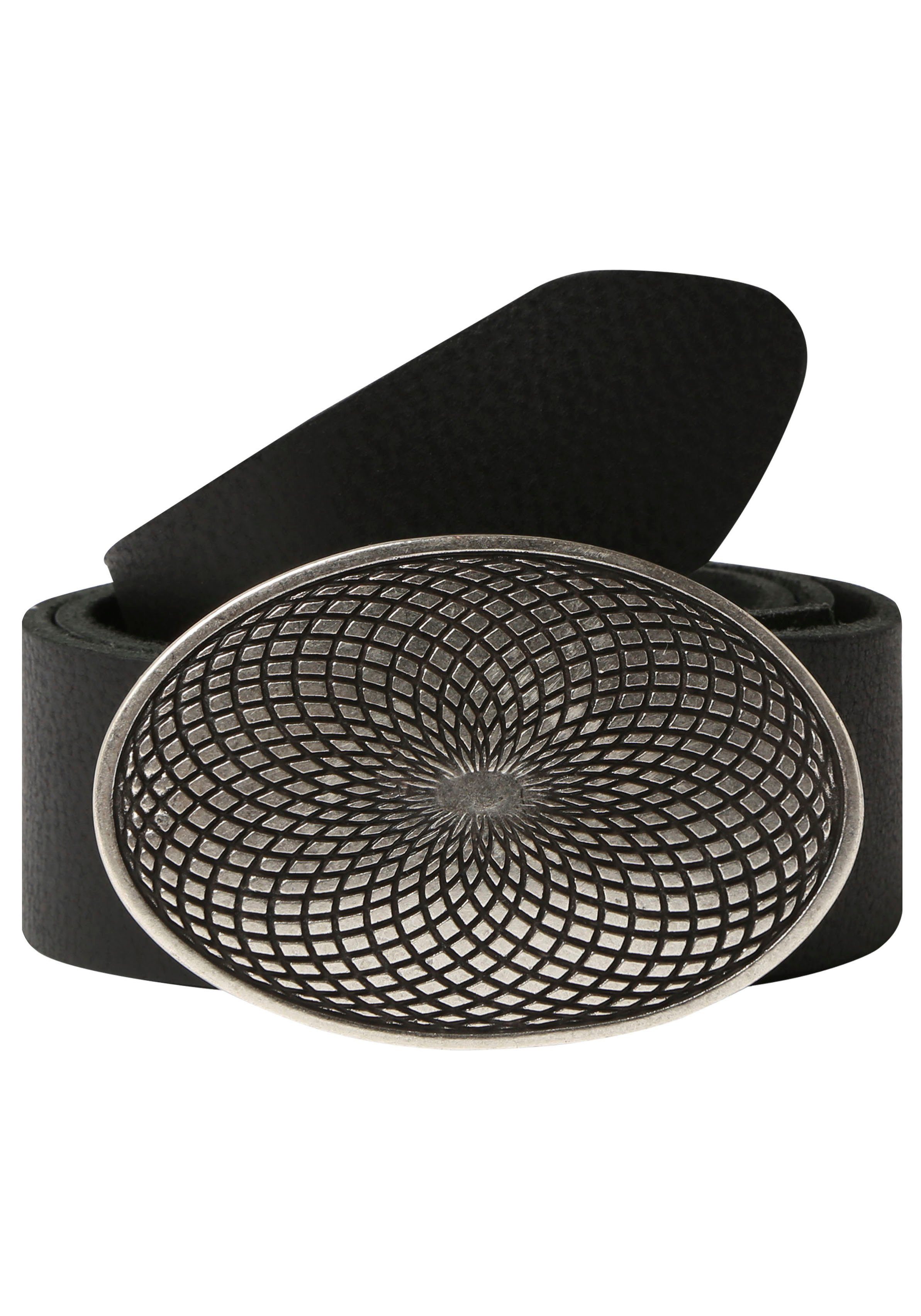 RETTUNGSRING by showroom 019° Leren riem met verwisselbare sluiting "mantra zilverkleur" unisex riemen maat 105 zwart