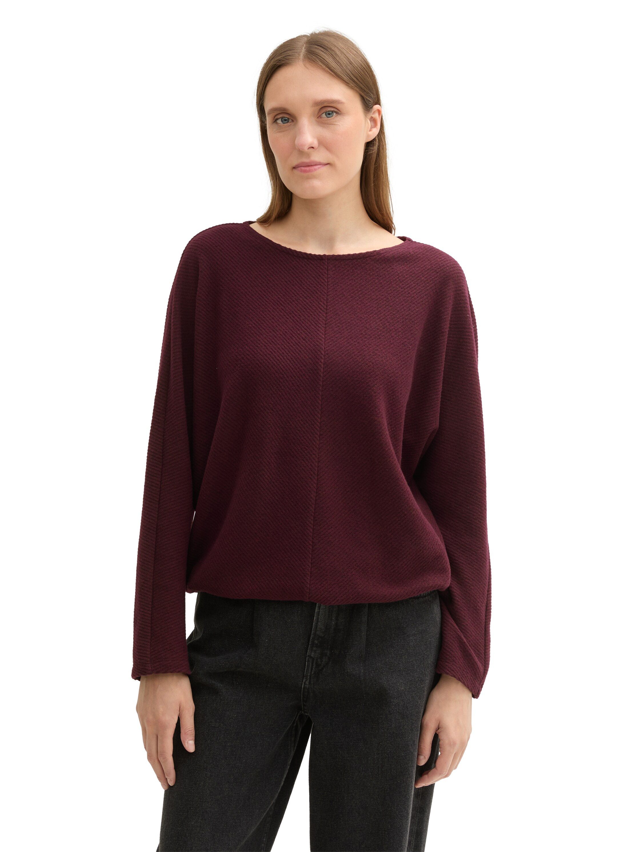 Tom Tailor Shirt met vleermuismouwen met ronde halslijn en structuur-look