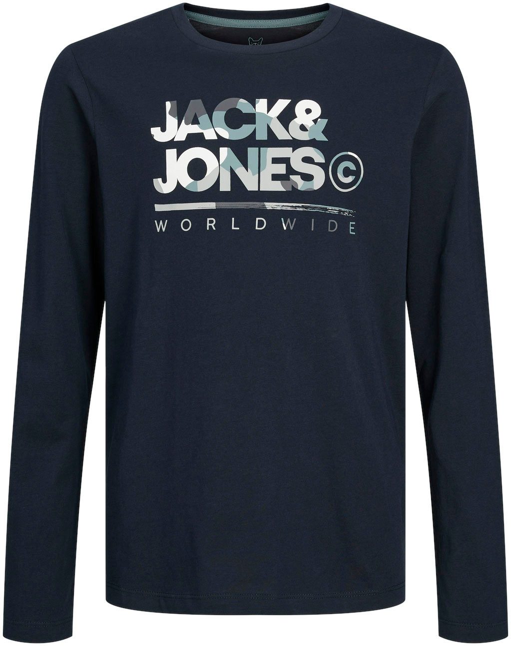 Jack & jones JUNIOR longsleeve JJLUKE met logo donkerblauw Jongens Katoen Ronde hals 140