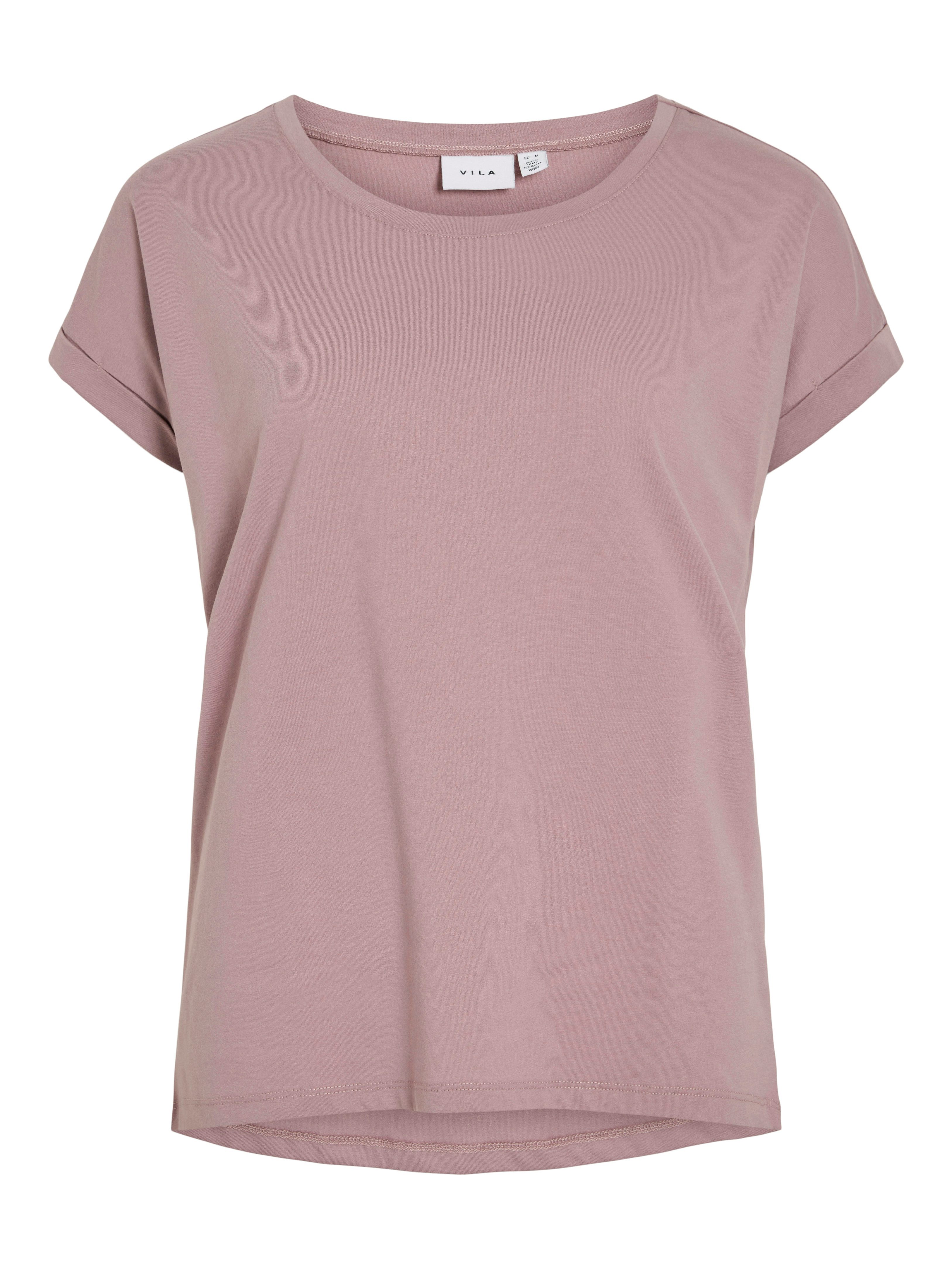 Vila Shirt met ronde hals VIDREAMERS NEW PURE T-SHIRT/SU-NOOS Basic dames T-shirt met ronde hals en omgeslagen mouwen