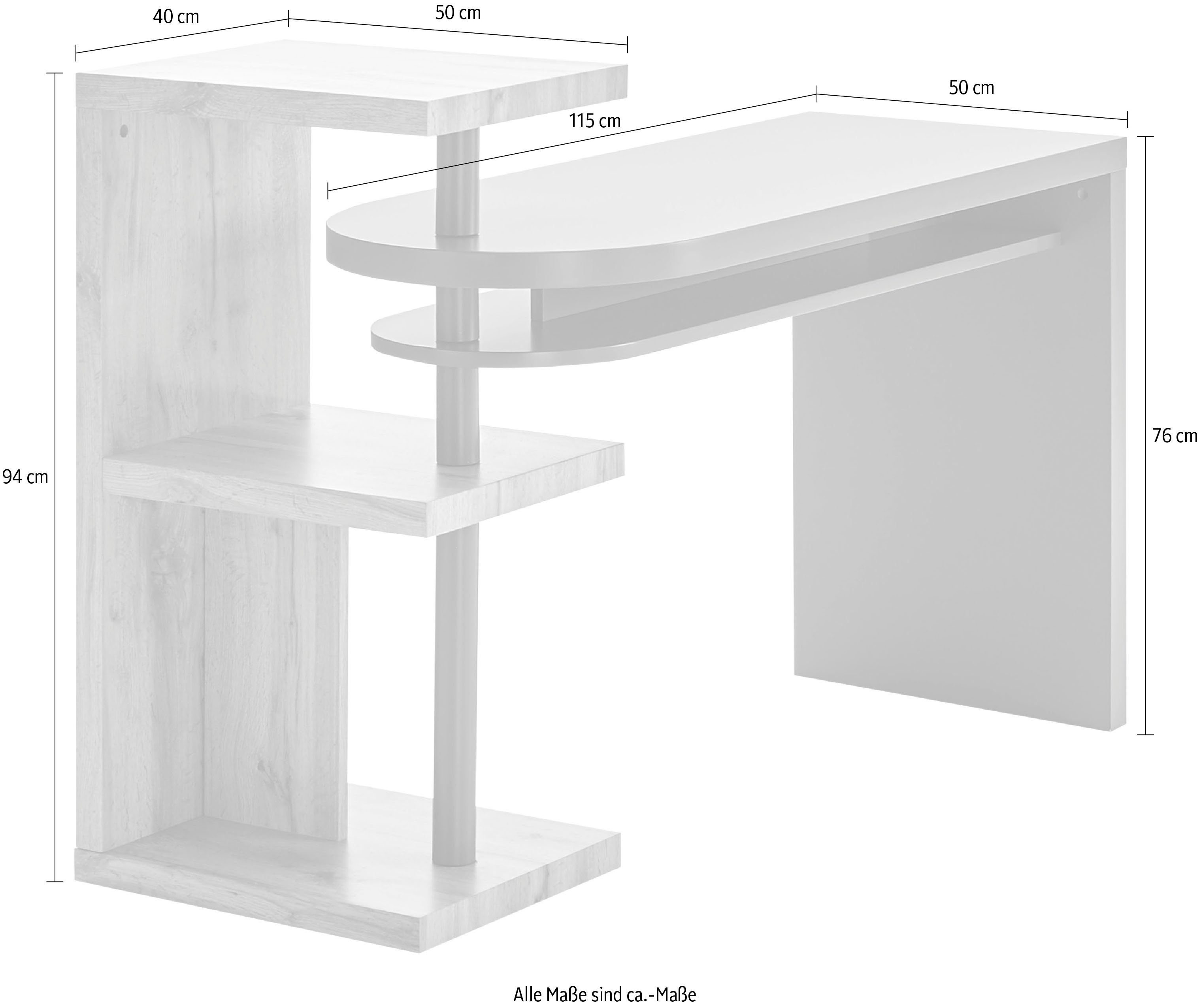 MCA furniture Bureau Moura met kastelement hoogglans-wit, tafelblad draaibaar, breedte 145 cm