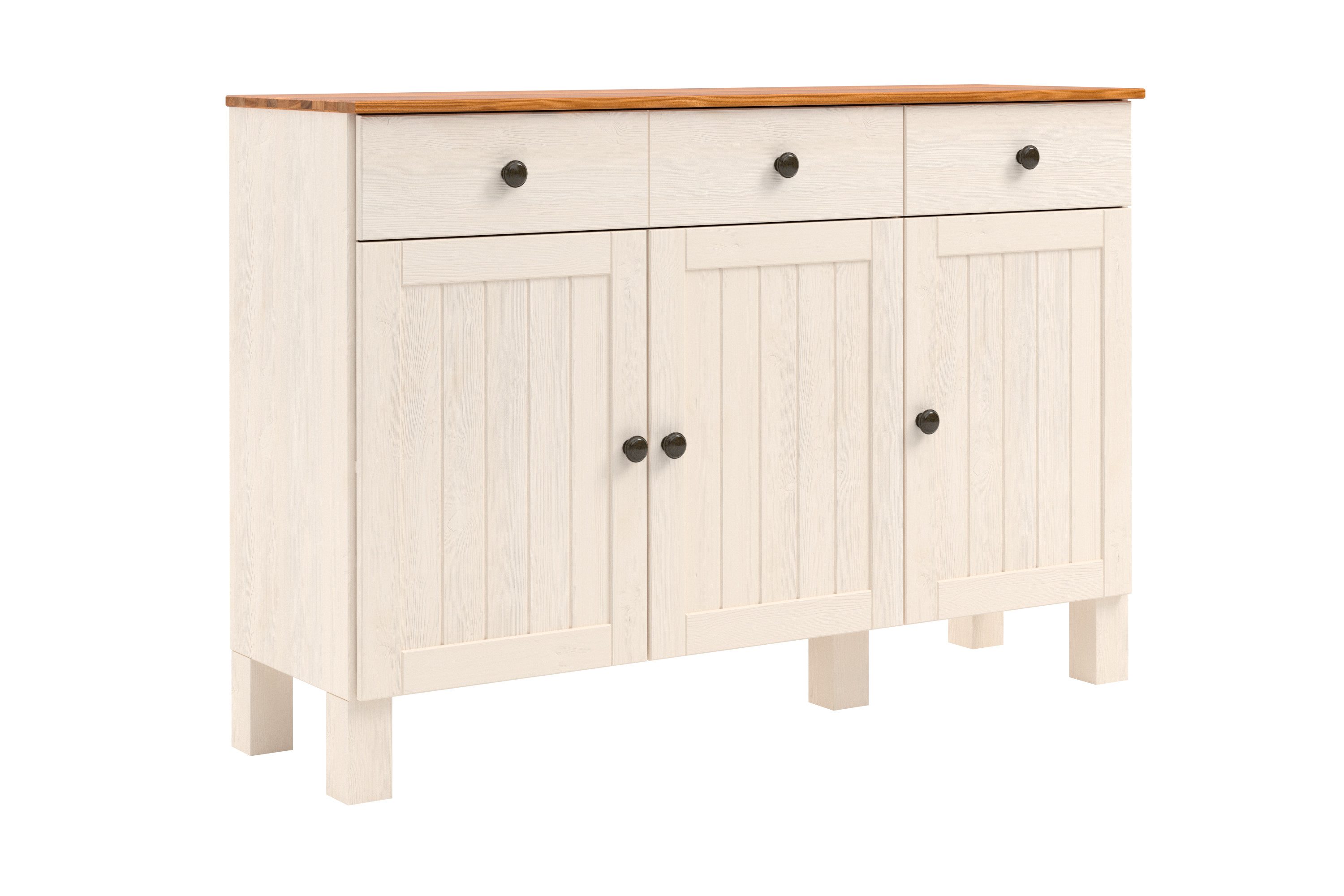 Home affaire Sidetable Alby2 Met 3 deuren, 3 lades en metalen grepen, breedte 125 cm dressoirs wit