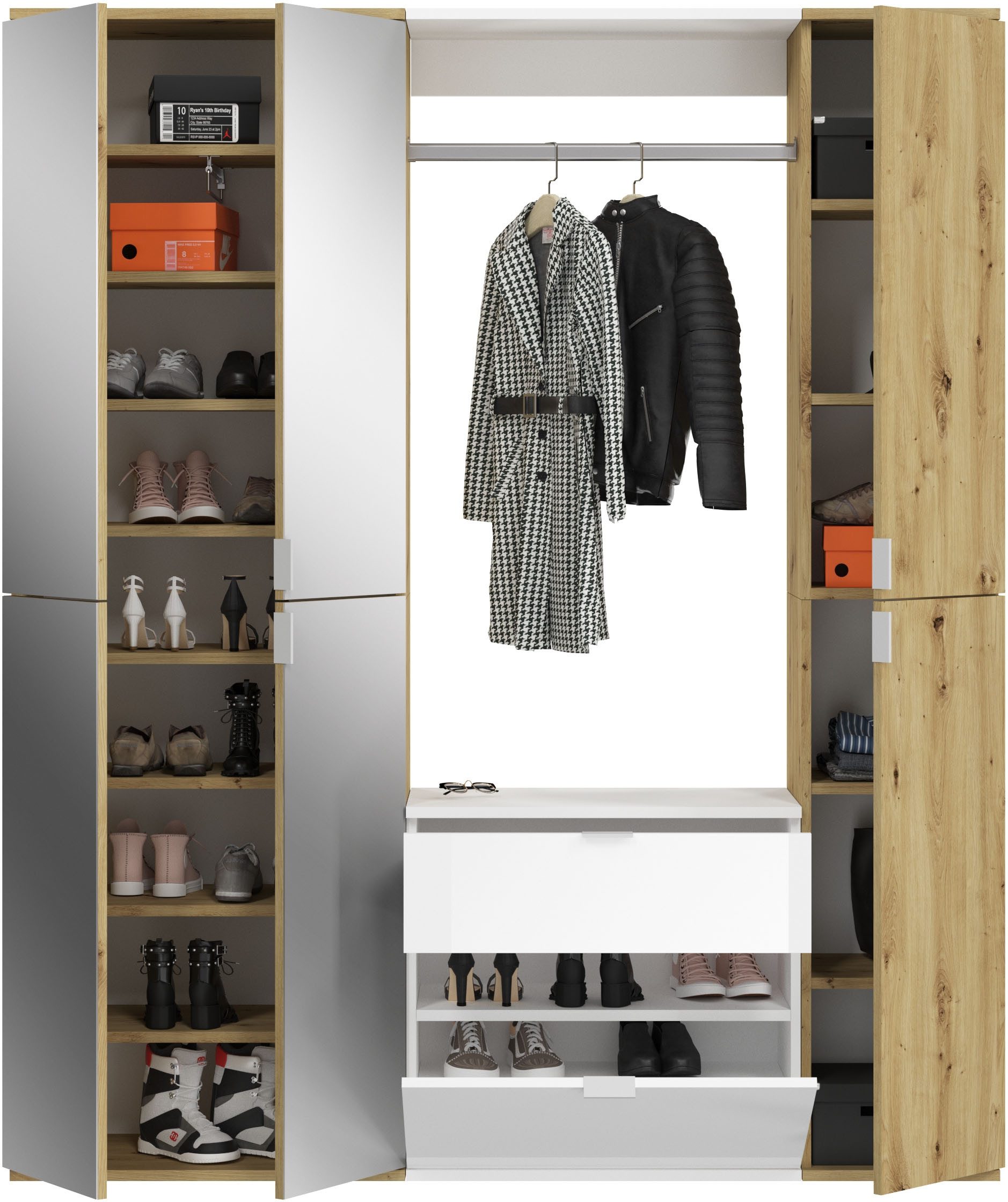 INOSIGN Halmeubelset Trondheim, Breedte 152 cm, 5-delig, bestaande uit: 2x garderobekast, 1 commode, 1 kledingstang, 1 legplank (set, 4-delig)