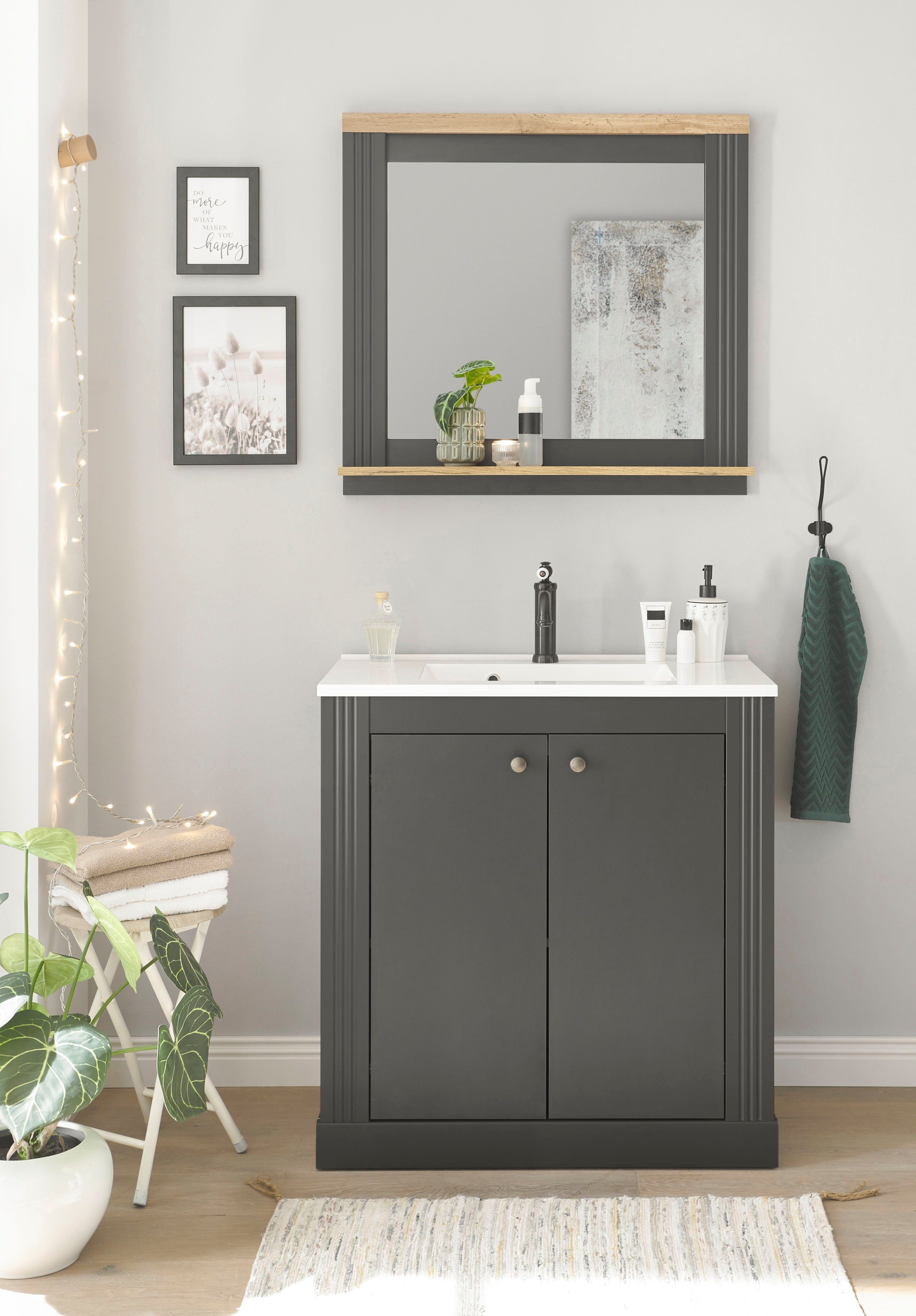 Home affaire Badkamerserie WESTMINSTER, badkamer in landhuisstijl, 2-delig badkamer Waschtafel, spiegel met plank, in 2 kleuren beschikbaar, breedte 80 cm (2-delig)
