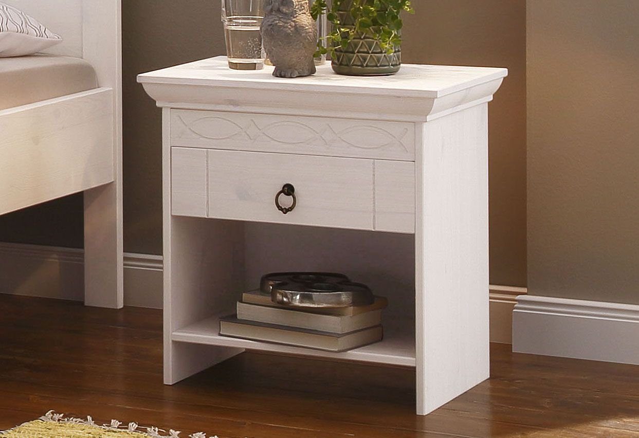 Home affaire Nachtkastje Indra Nachtkastje met decoratief freeswerk, breedte: 50 cm