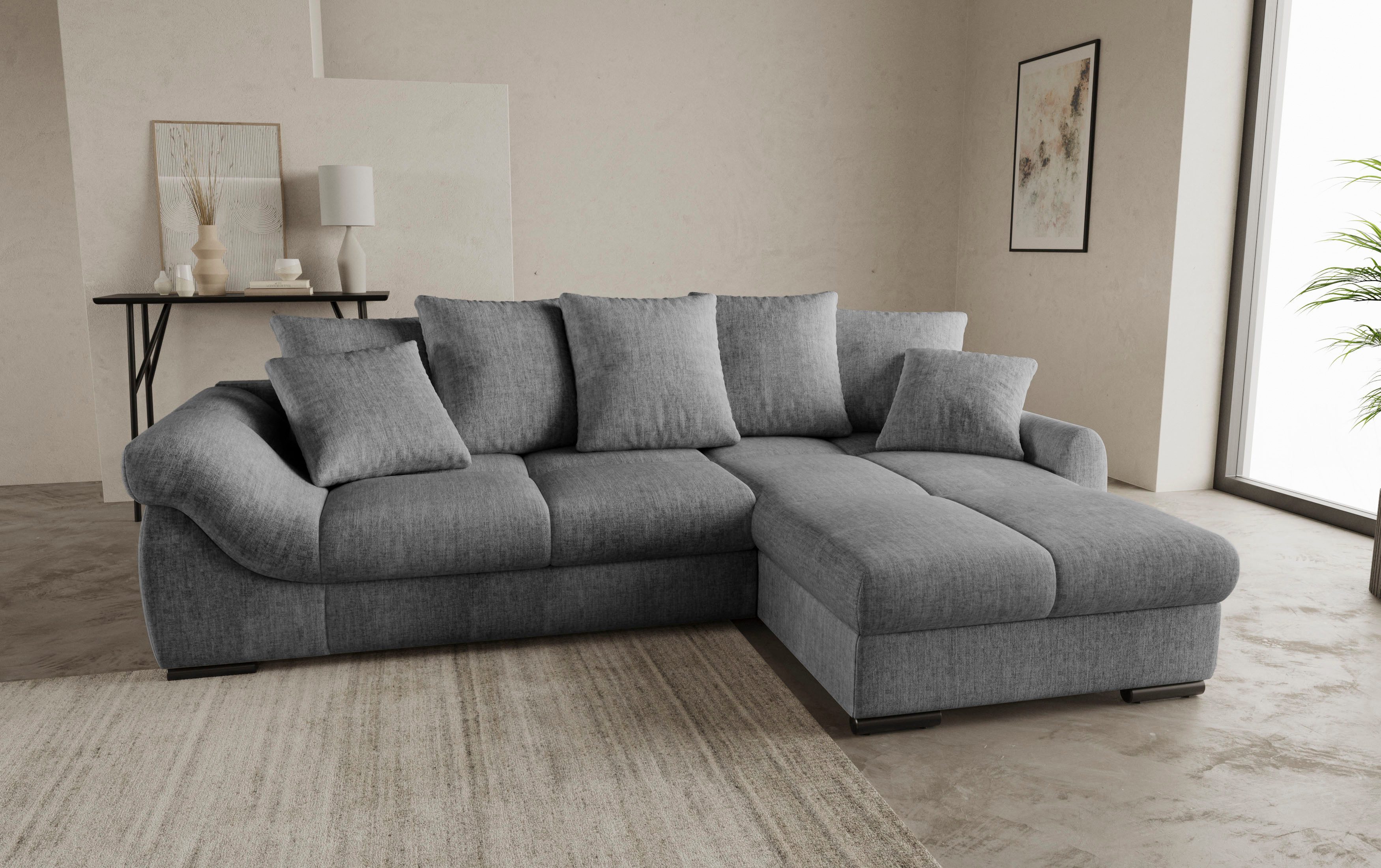 Mr. Couch Hoekbank Livorno DuraFlex L-vorm incl. hoogslaper beduitbreiding, xl bedbox wit gecoat