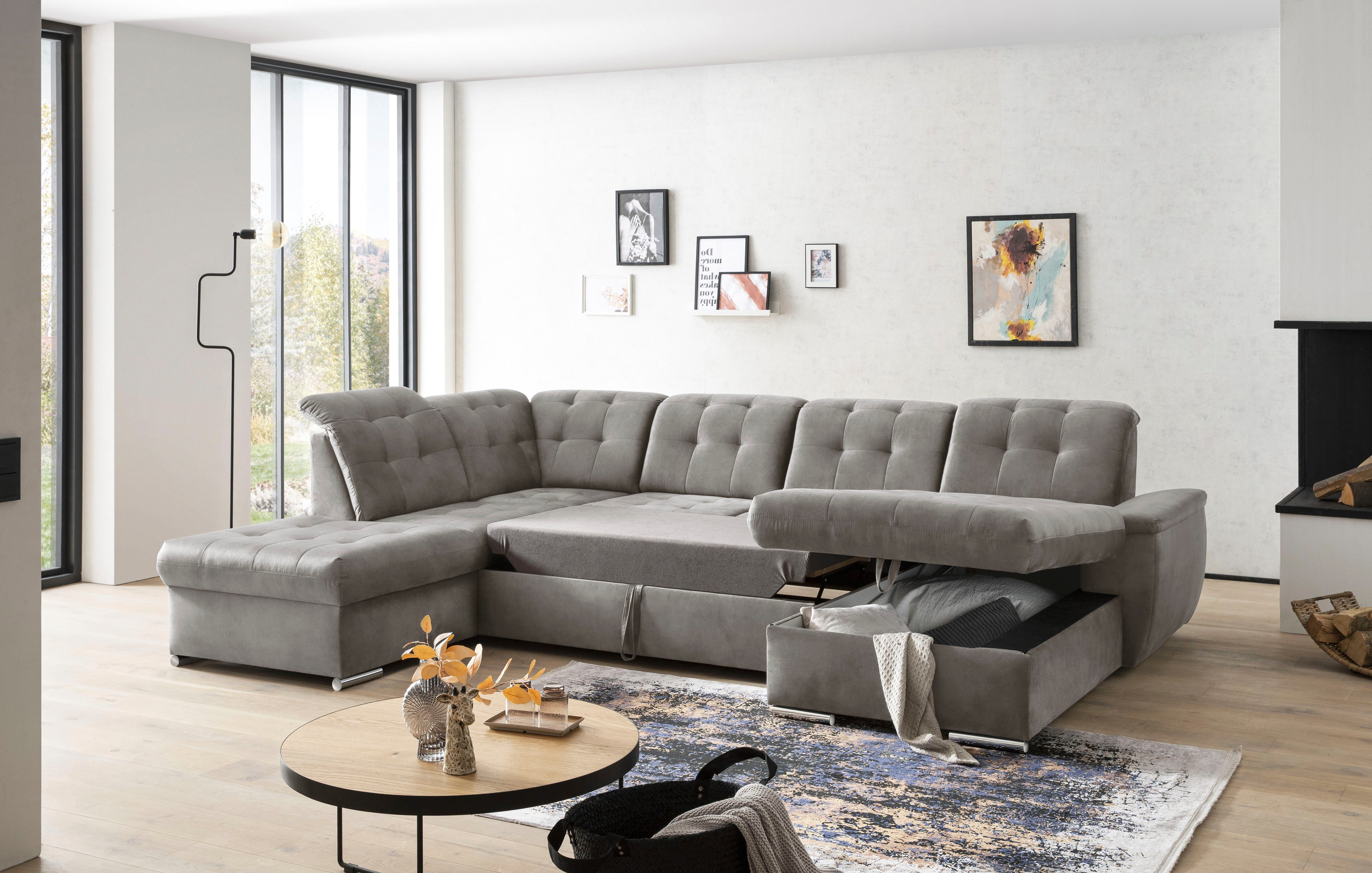 exxpo - sofa fashion Zithoek Durango, uitgebreide zit- en rugverwerking, comfortabel, U-vorm inclusief verstelbare hoofdsteun, naar keuze met slaapfunctie en bedkist (4-delig)