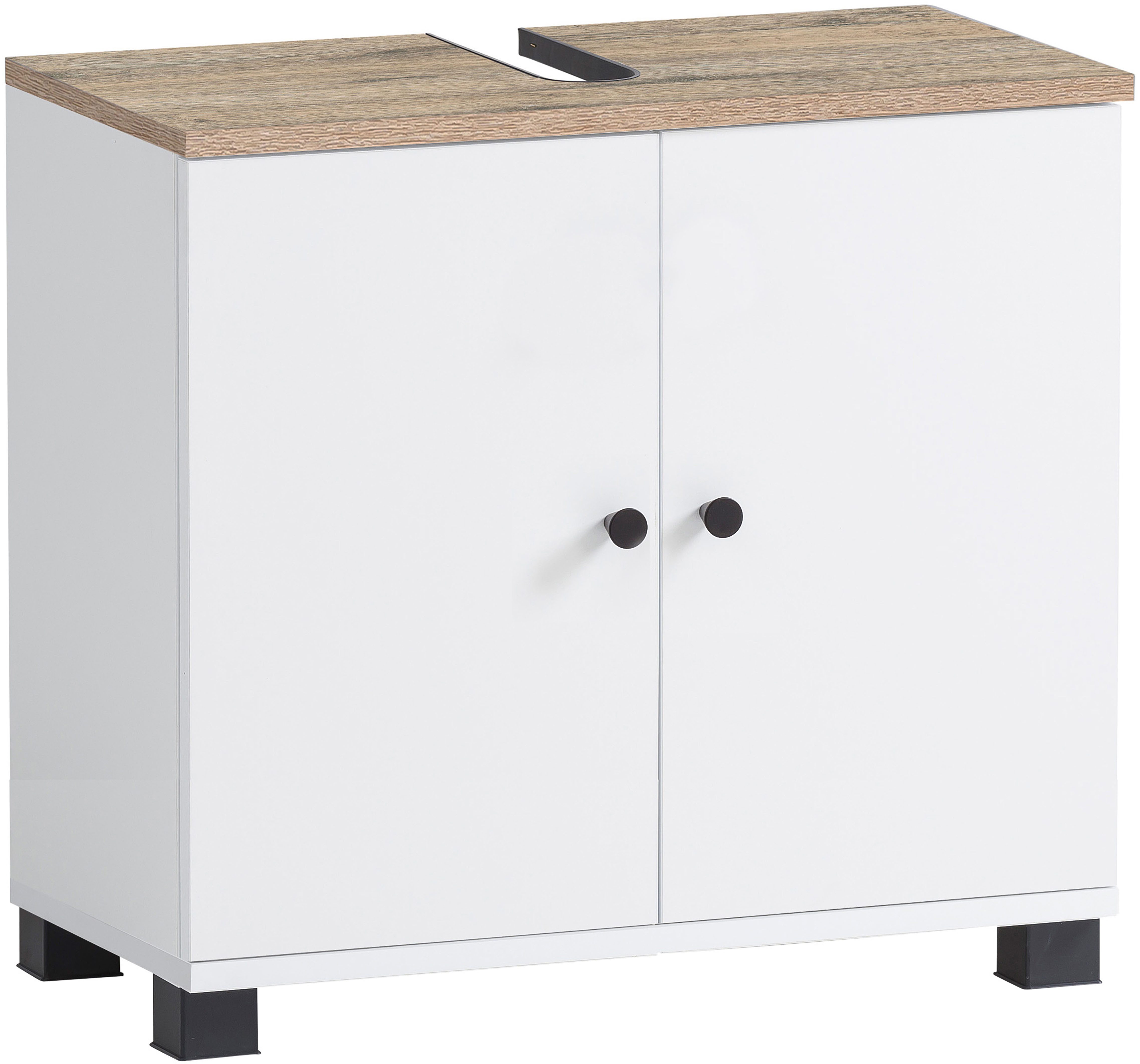 Schildmeyer Wastafelonderkast Balto, breedte 59 cm Bovenblad met voelbare houtstructuur en sifonuitsparing onderkasten wit