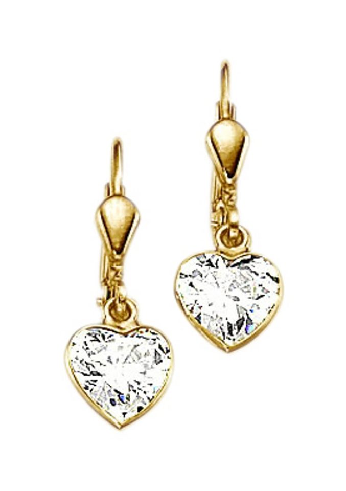 Firetti Paar oorhangers Sieraad cadeau Goudkleurig 333 oorbellen patentbeugel hart glitter dames oorbellen goud(kleur)