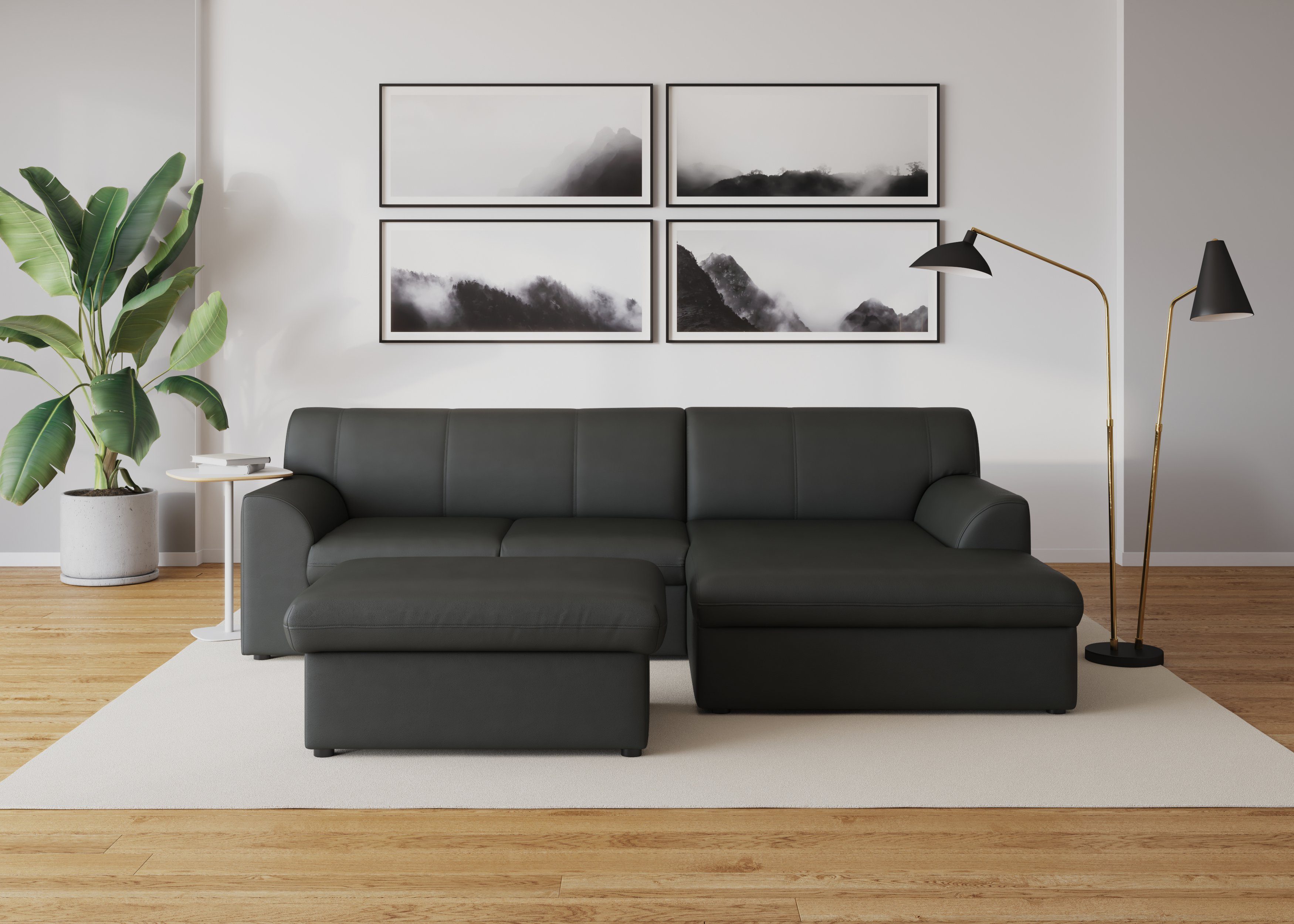 DOMO collection Hoekbank Topper, elegant en tijdloos, compacte afmetingen 245/155cm, L-vorm