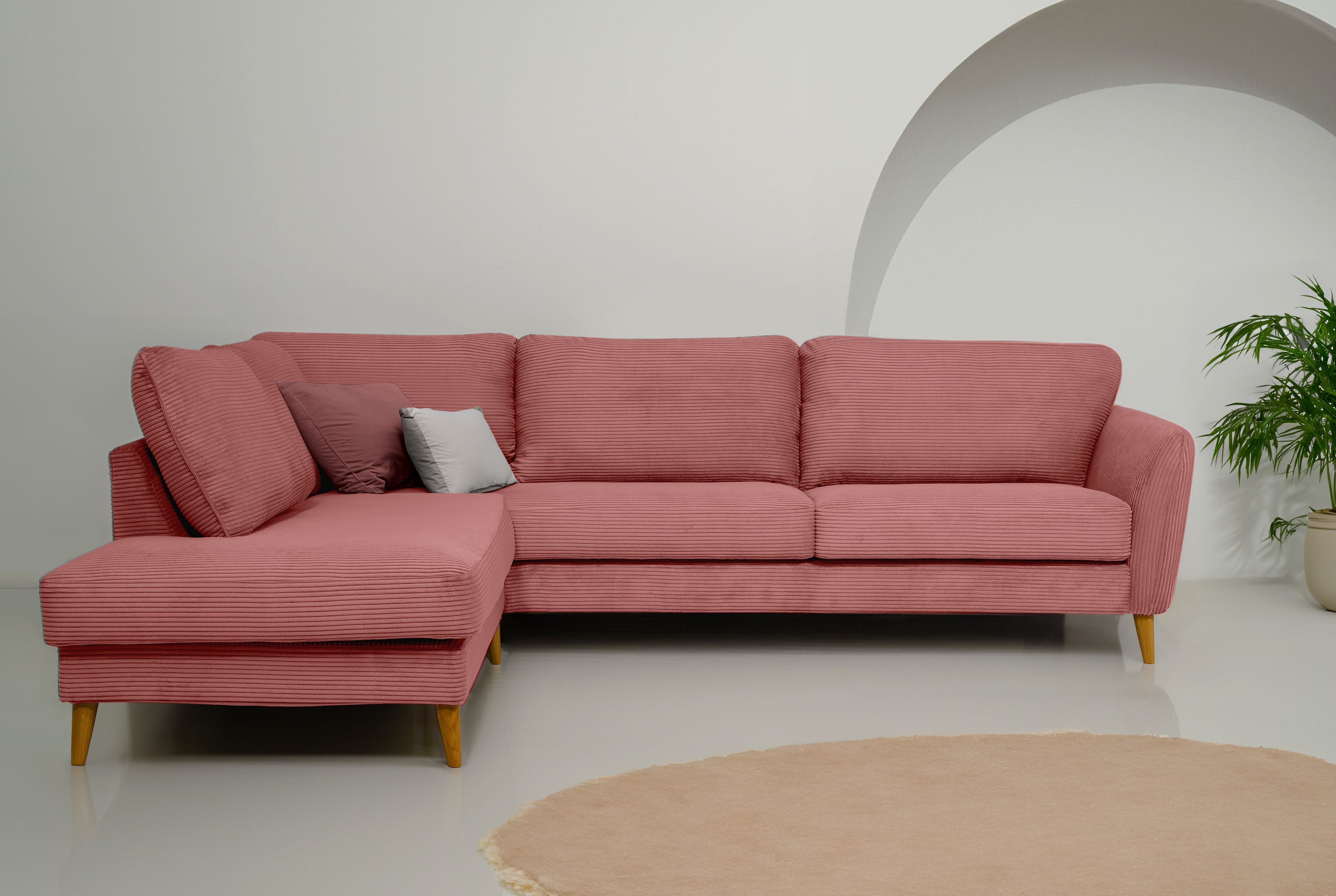 Home affaire Hoekbank MARSEILLE 278/202 cm, L-vorm, ottoman rechts/links, verschillende bekledingen roze, hoekbanken, Ottomane links