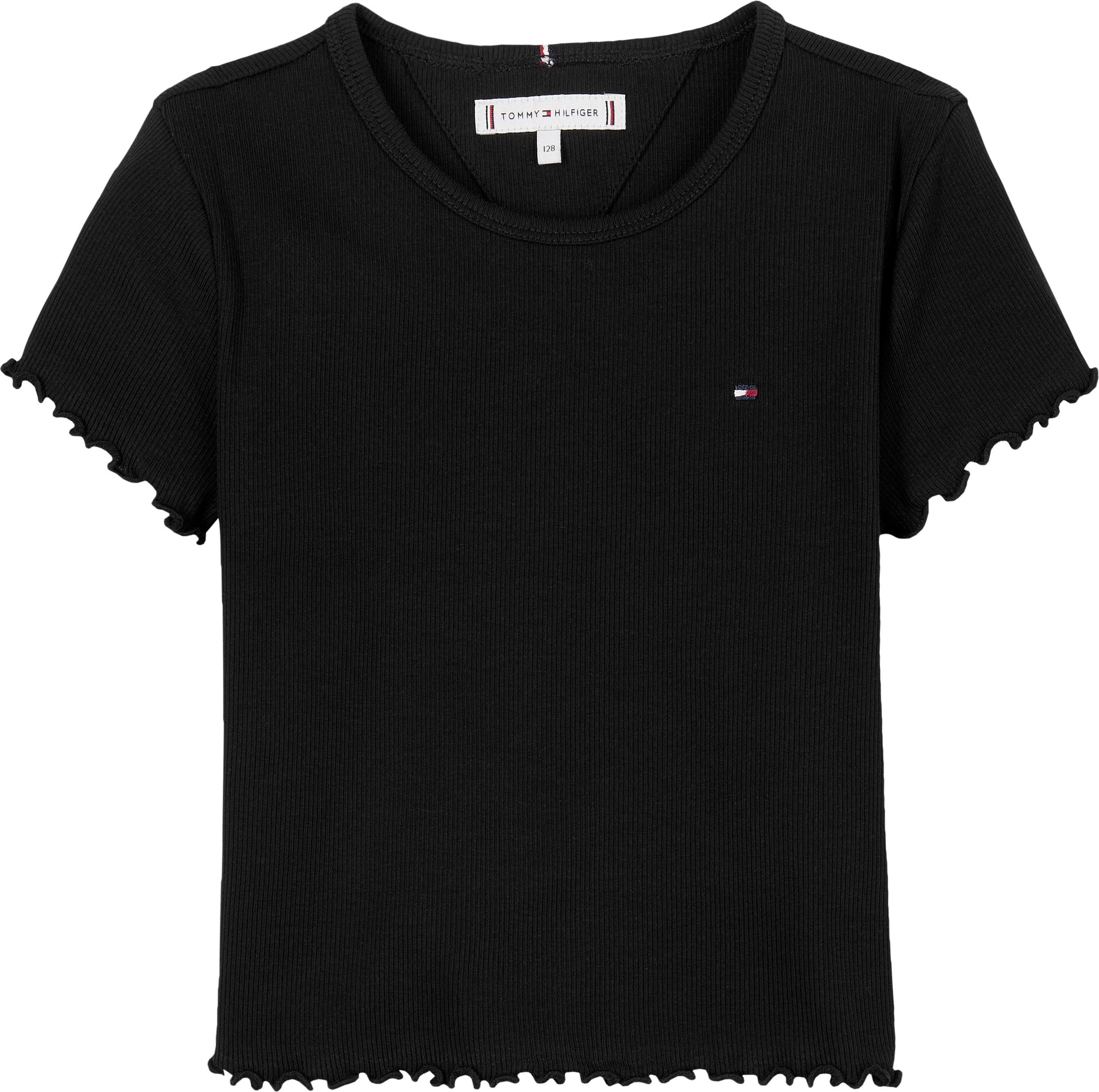 Tommy Hilfiger T-shirt ESSENTIAL RIB TOP SS met babylock-randen, met logo-borduursel