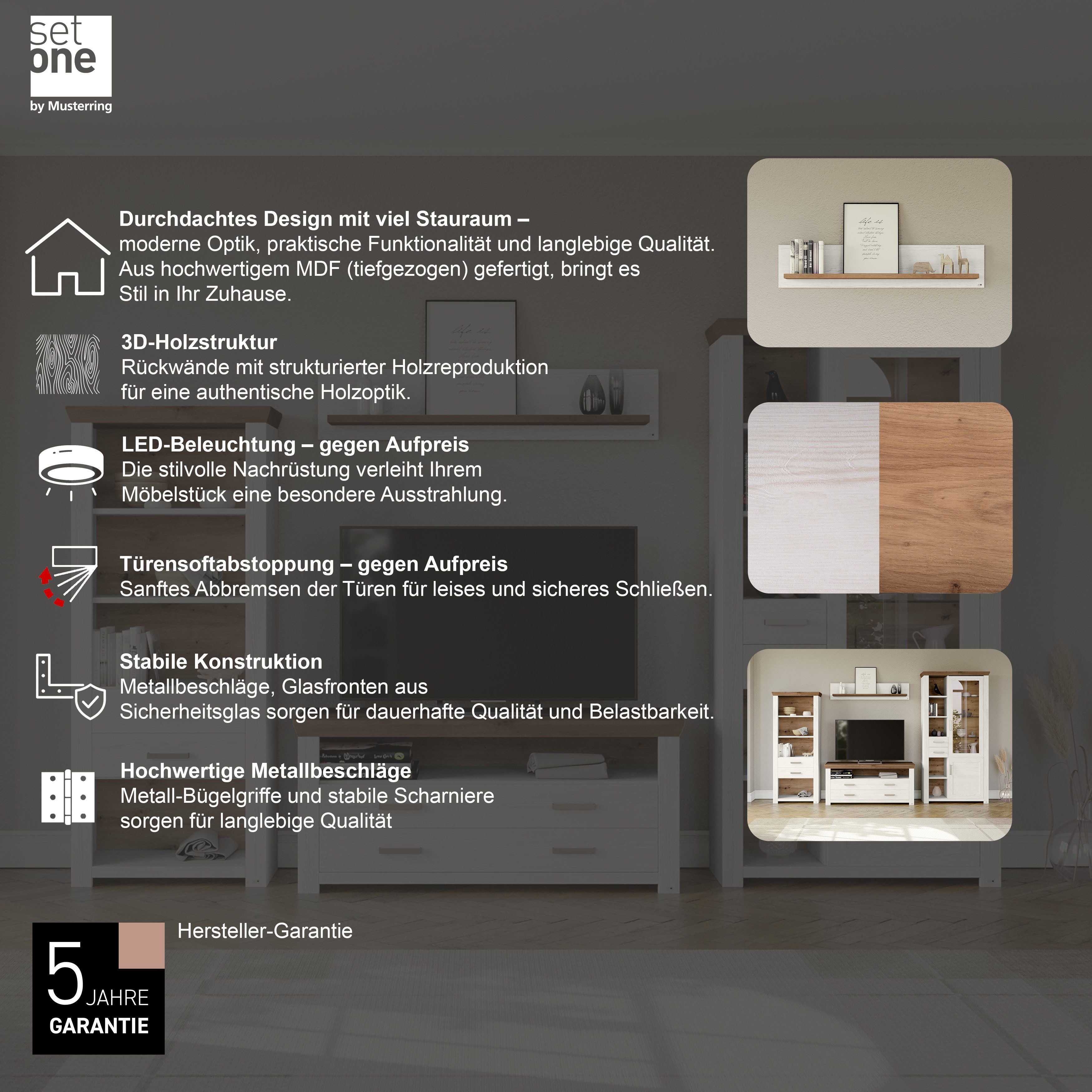 set one by Musterring Wandplank York in drie maten en kleuren, verlichting optioneel, 1 legplank