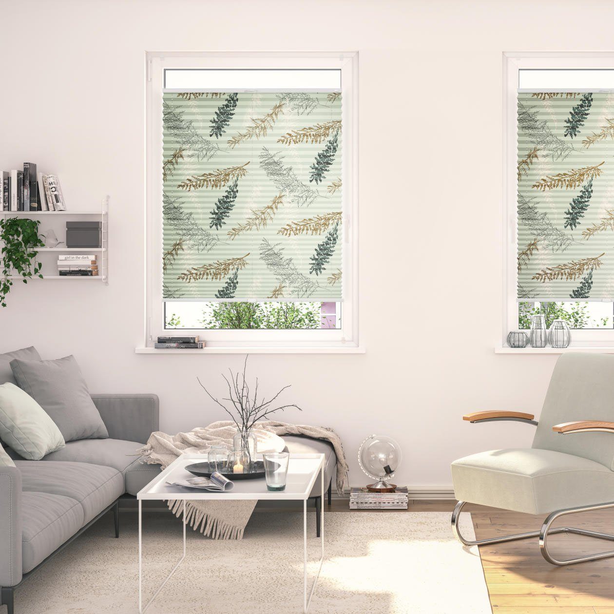 LICHTBLICK Plissé Klemmfix, zonder boren, ondoorzichtig, Fir Branches - groen (1 stuk) plisségordijnen maat 90 cm x 130 cm groen