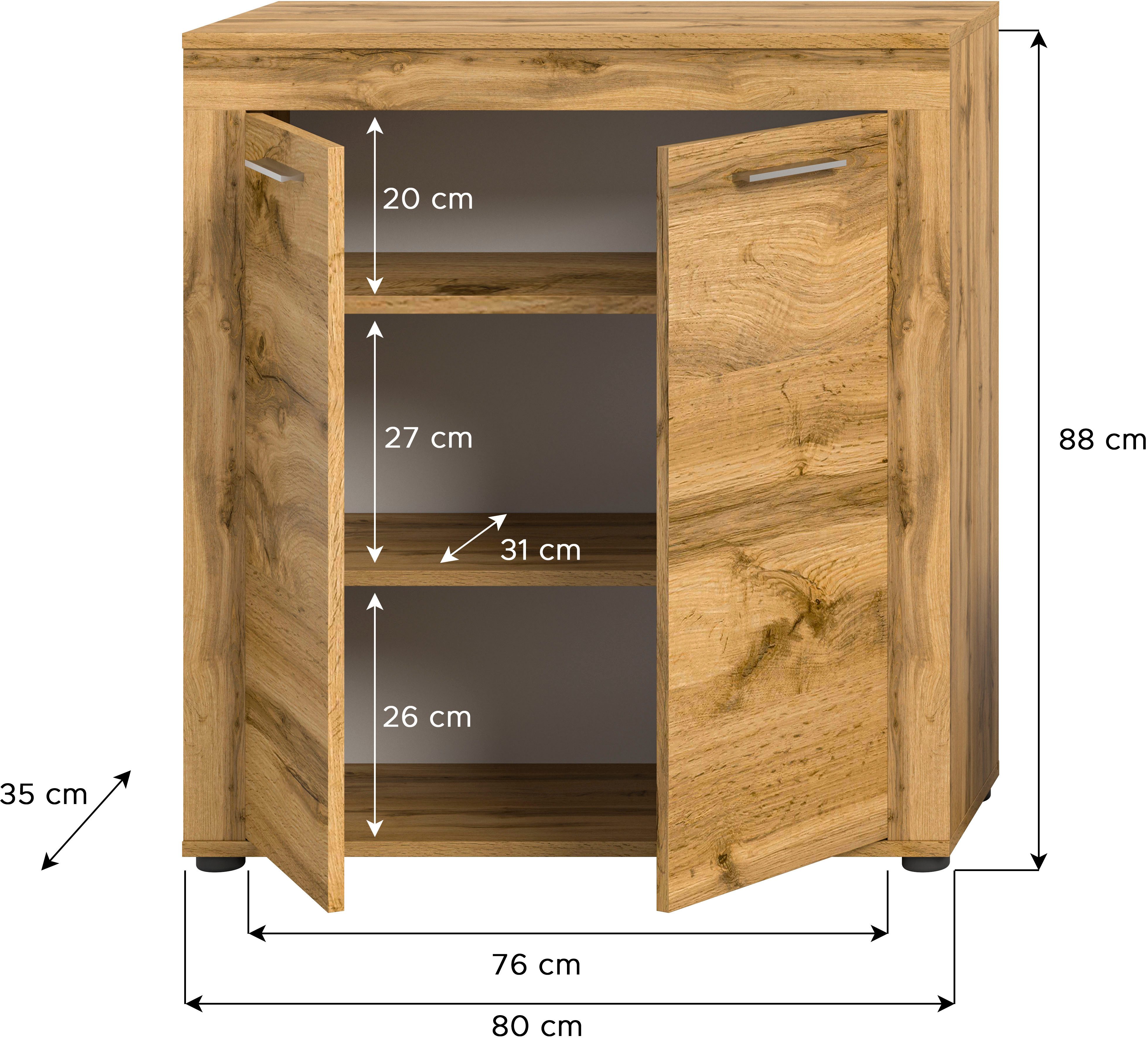 INOSIGN Highboard Aosta, Hoogte 88 cm, in verschillende kleuren met 2 deuren en 3 vakken, woonkamer, commode, kast