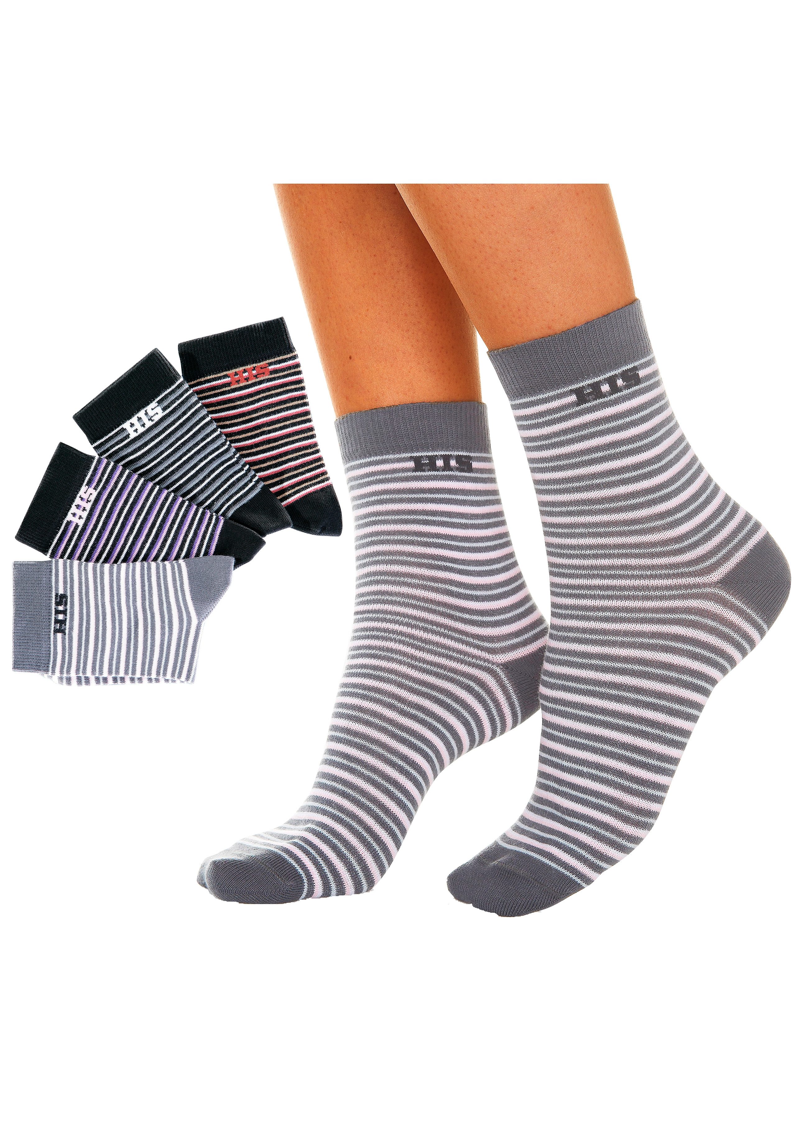 H.I.S Basic sokken met ingebreid logo (set, 4 paar)