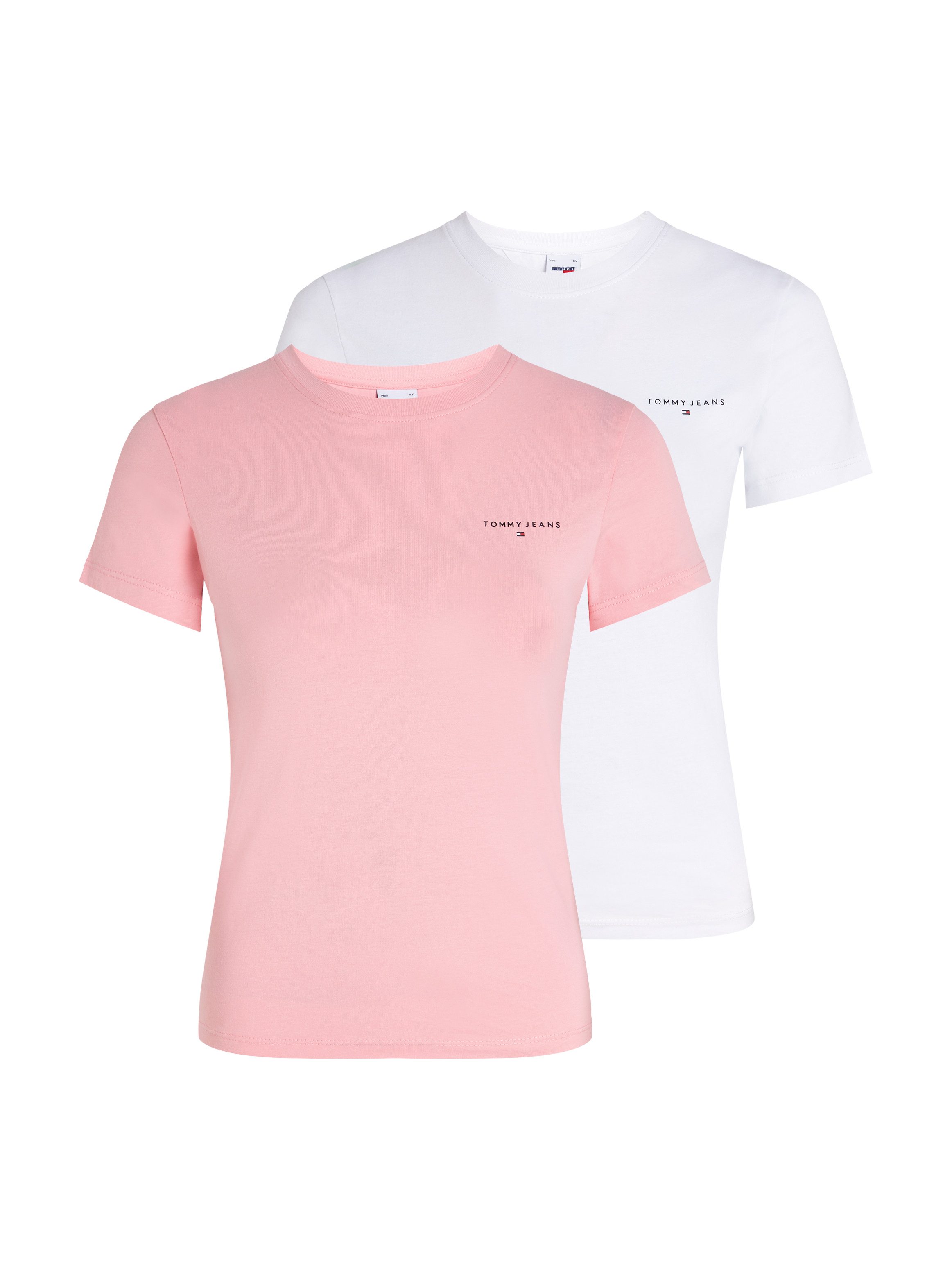 TOMMY JEANS T-shirt Tjw 2Pack Slim Linear Tee met logo-opdruk, in effen kleur (Set van 2) dames t-shirts maat XS (34) roze