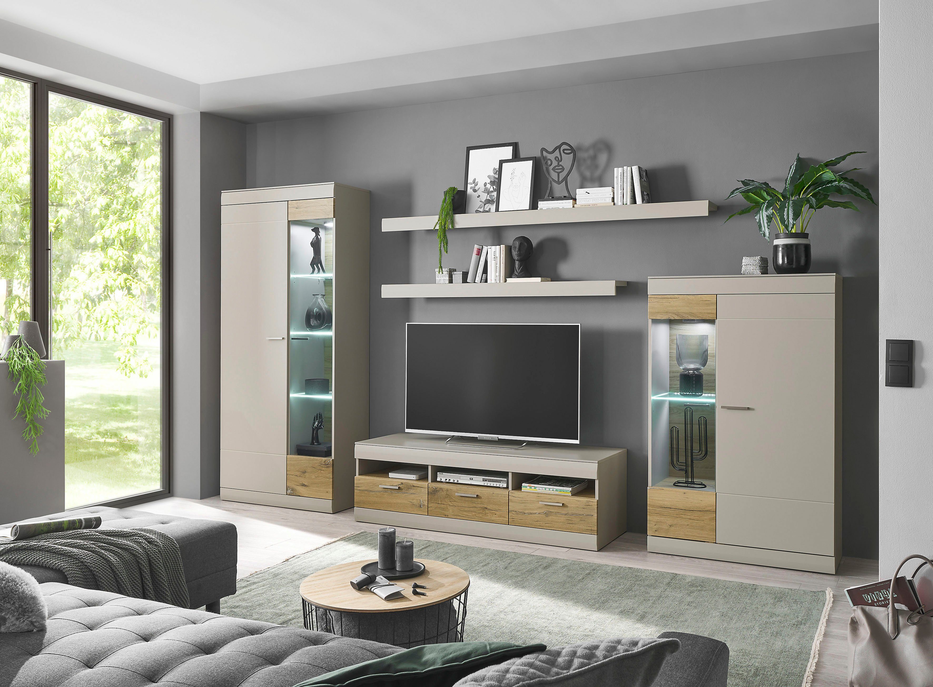 INOSIGN Vitrinekast SCARA zonder verlichting met applicatie tineiken decor, breedte 90 cm, met soft-closefunctie