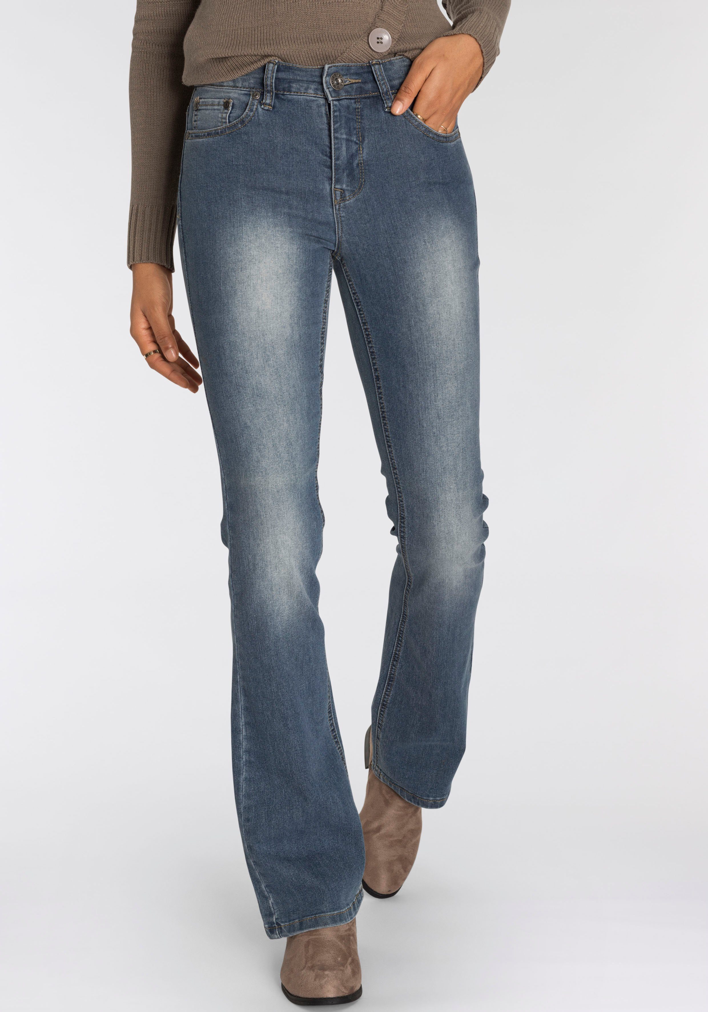 Arizona Bootcut jeans Shaping elastische pasvorm, bootcut-pasvorm, used-wassing, hoge taille