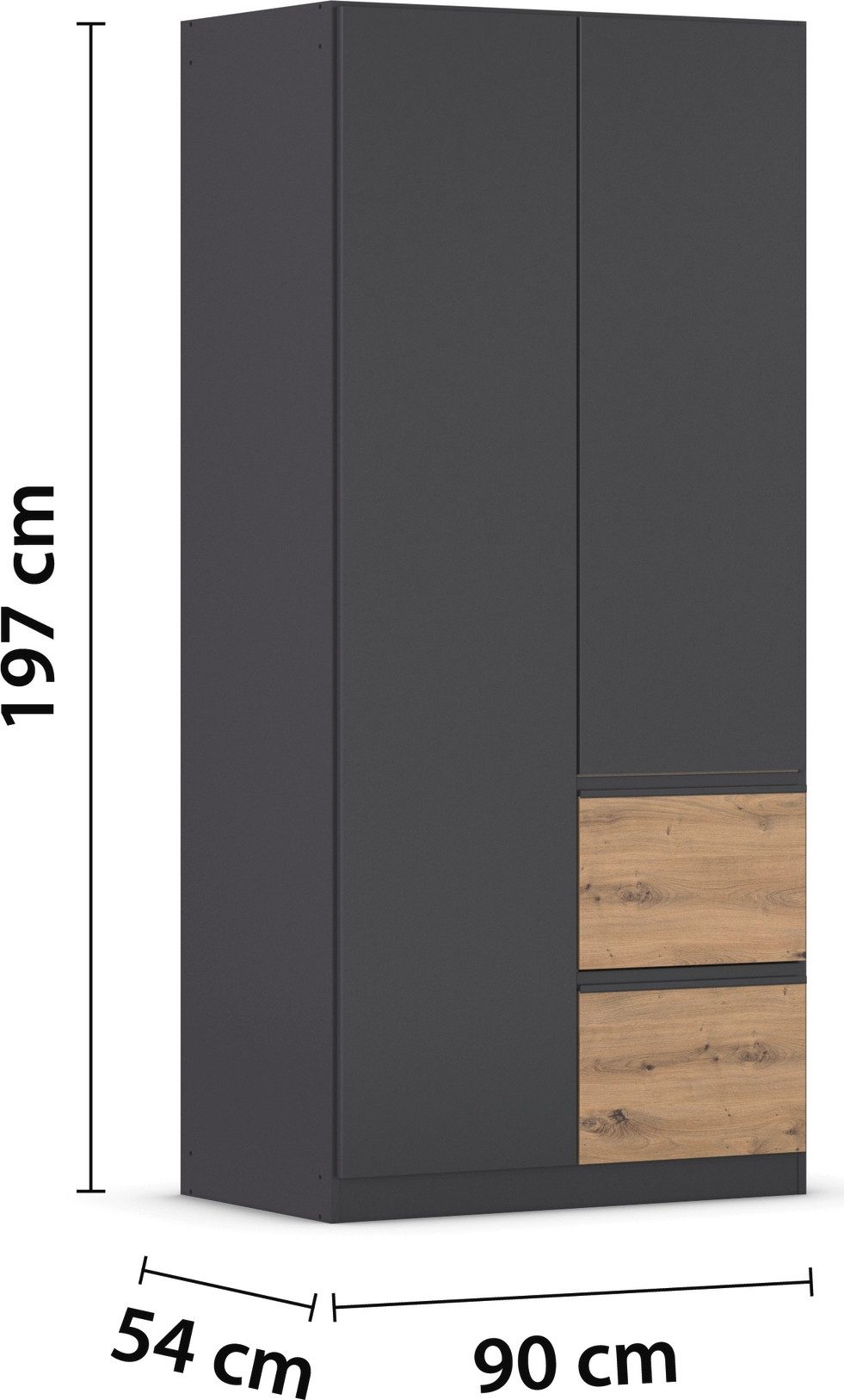 rauch Draaideurkast Kledingkast Kast Garderobe Wasmand COSTA Breedte 91 cm greeploze front met push-to-open functie MADE IN GERMANY