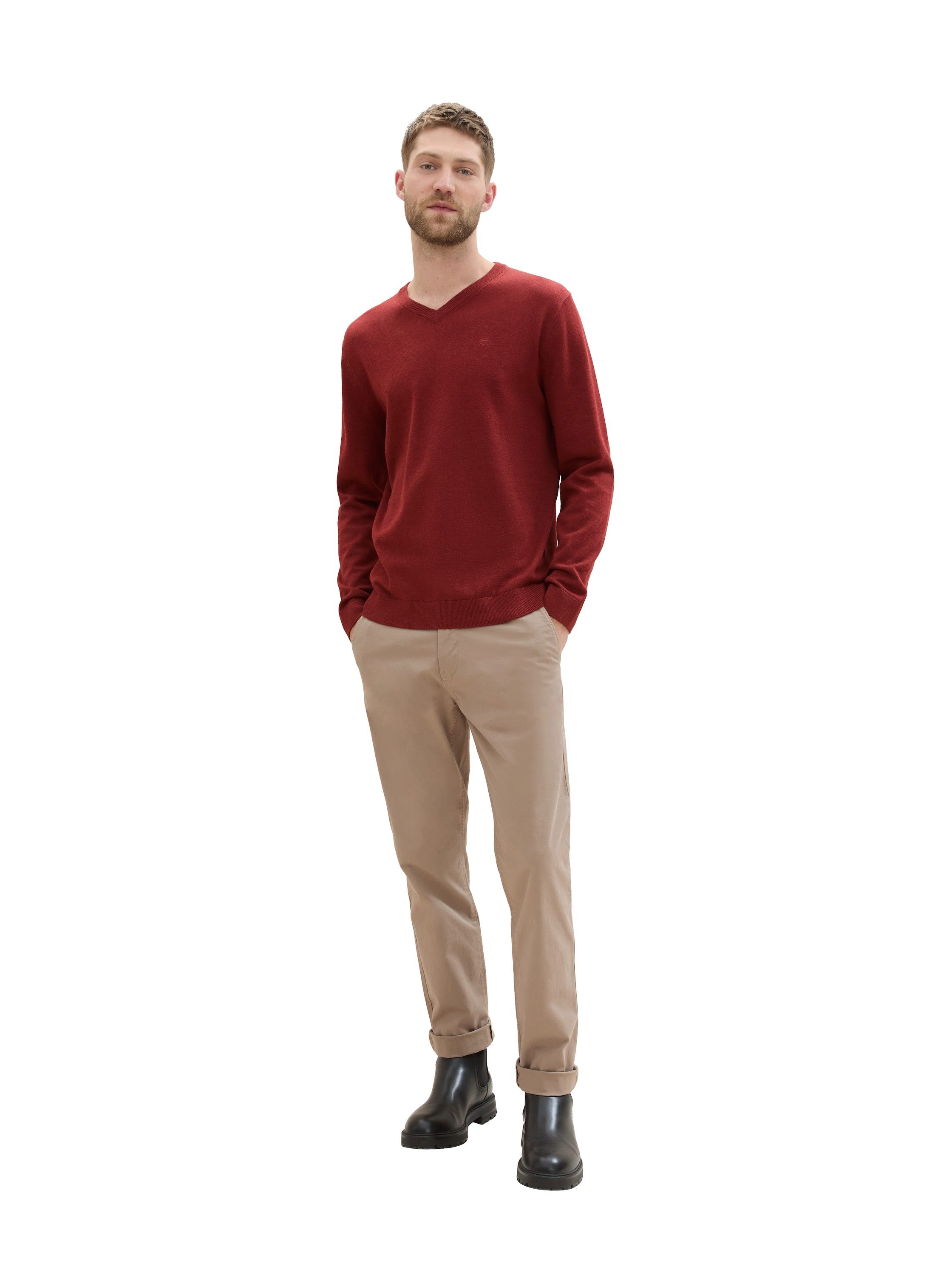 Tom Tailor Trui met V-hals met klein logoborduursel