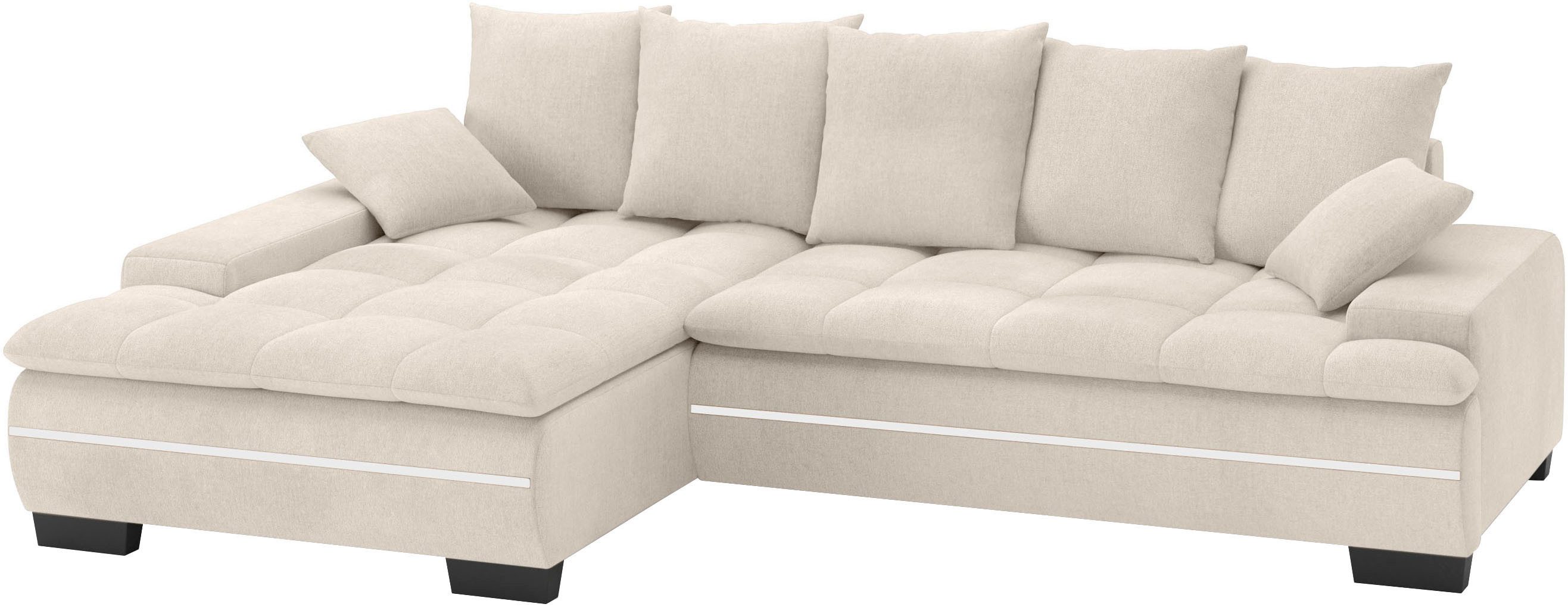 Mr. Couch Hoekbank Haiti II, L-vorm RGB-LED verlichting, koudschuim, optioneel met bed, bedlade beige, hoekbanken, 280 cm