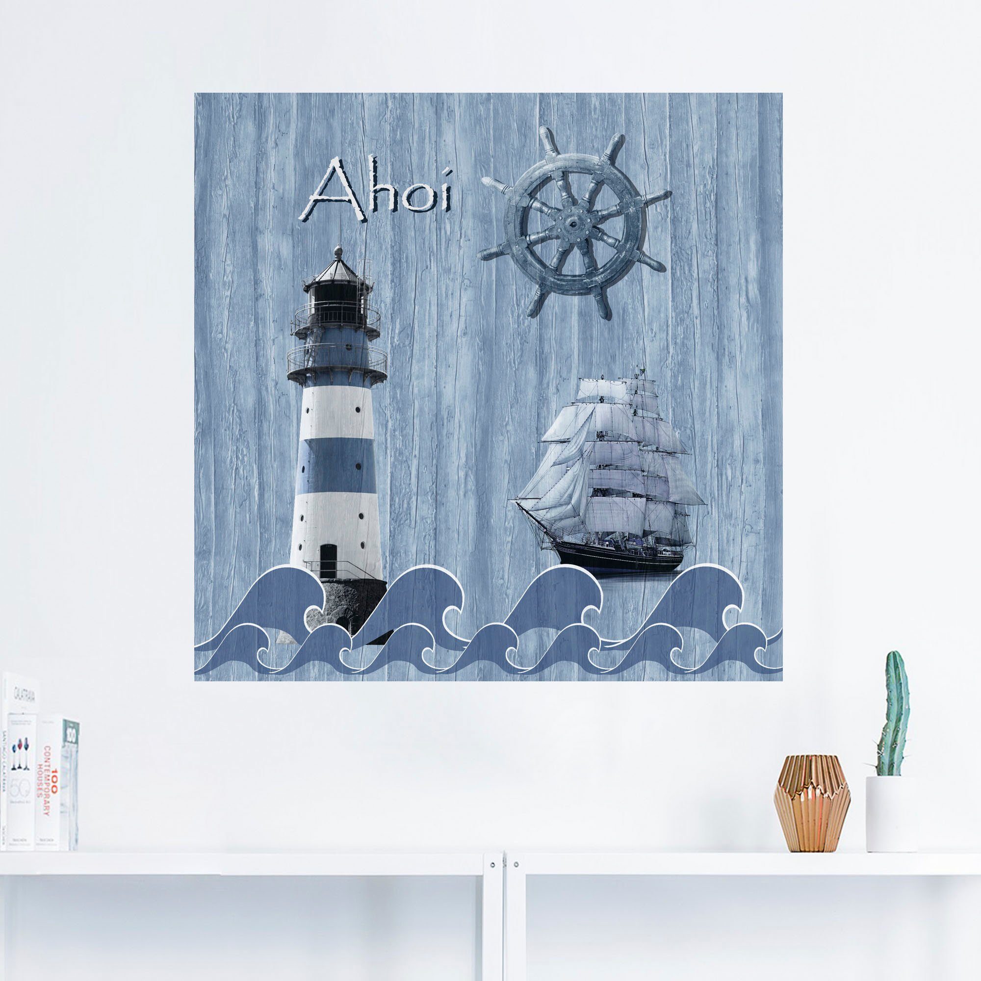 Artland Artprint Ahoy in maritiem blauw als artprint van aluminium, artprint voor buiten, artprint op linnen, poster, muursticker