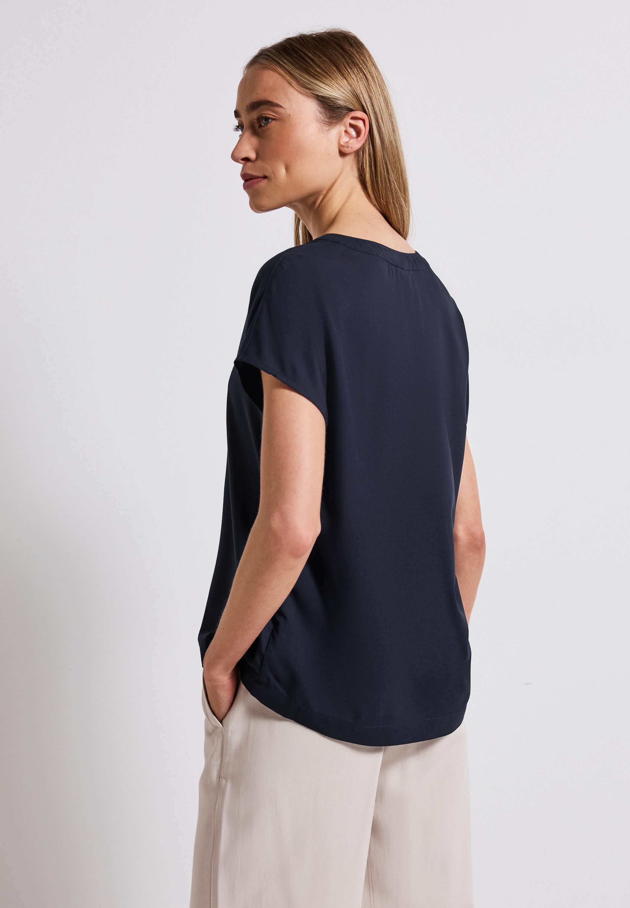 STREET ONE Blouse met korte mouwen Hals met split