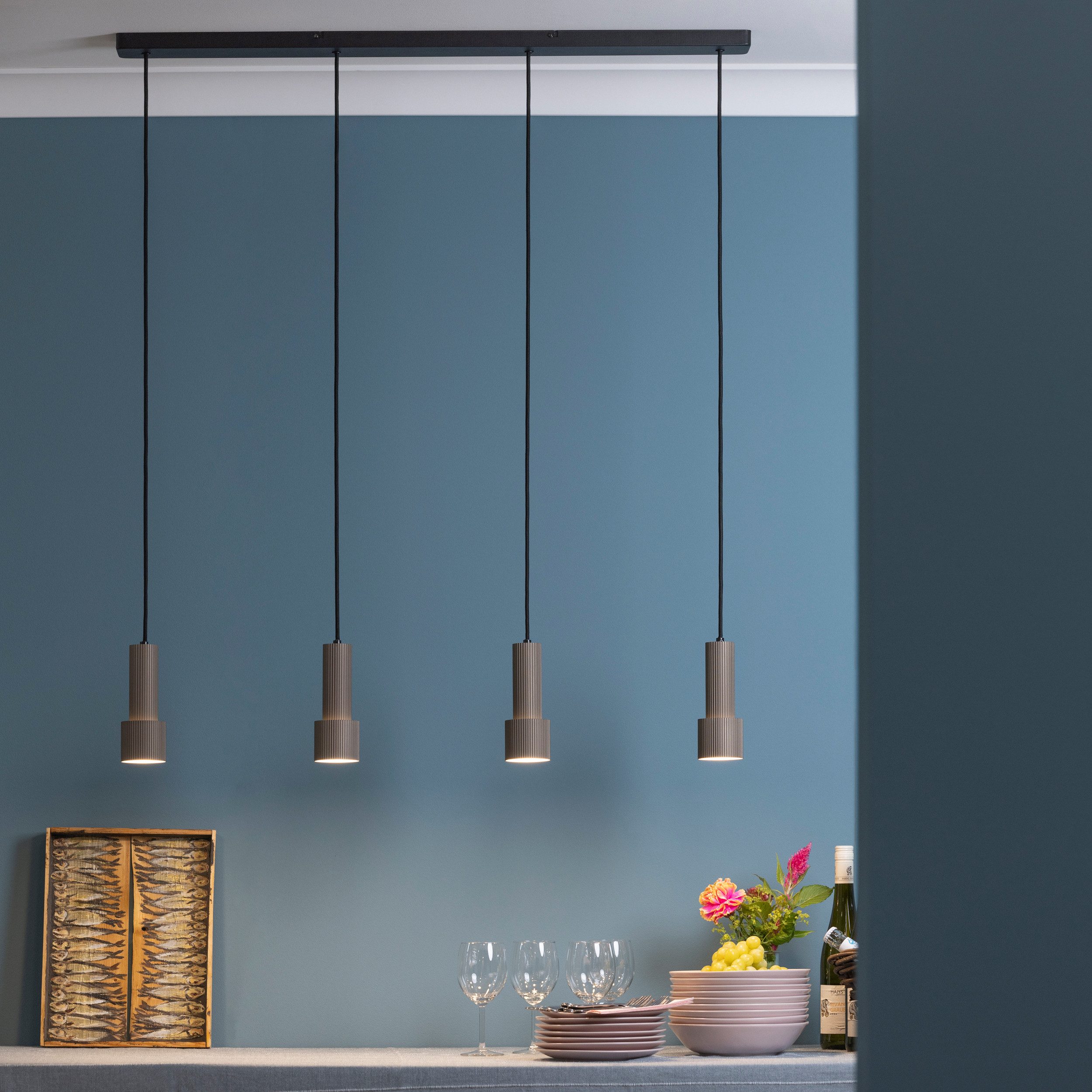 Brilliant Leuchten Hanglamp Cadiz 150 x 98 cm, 4x gu10 fitting, inkortbaar, aluminium, zwart/bronzen kleur (1 stuk)