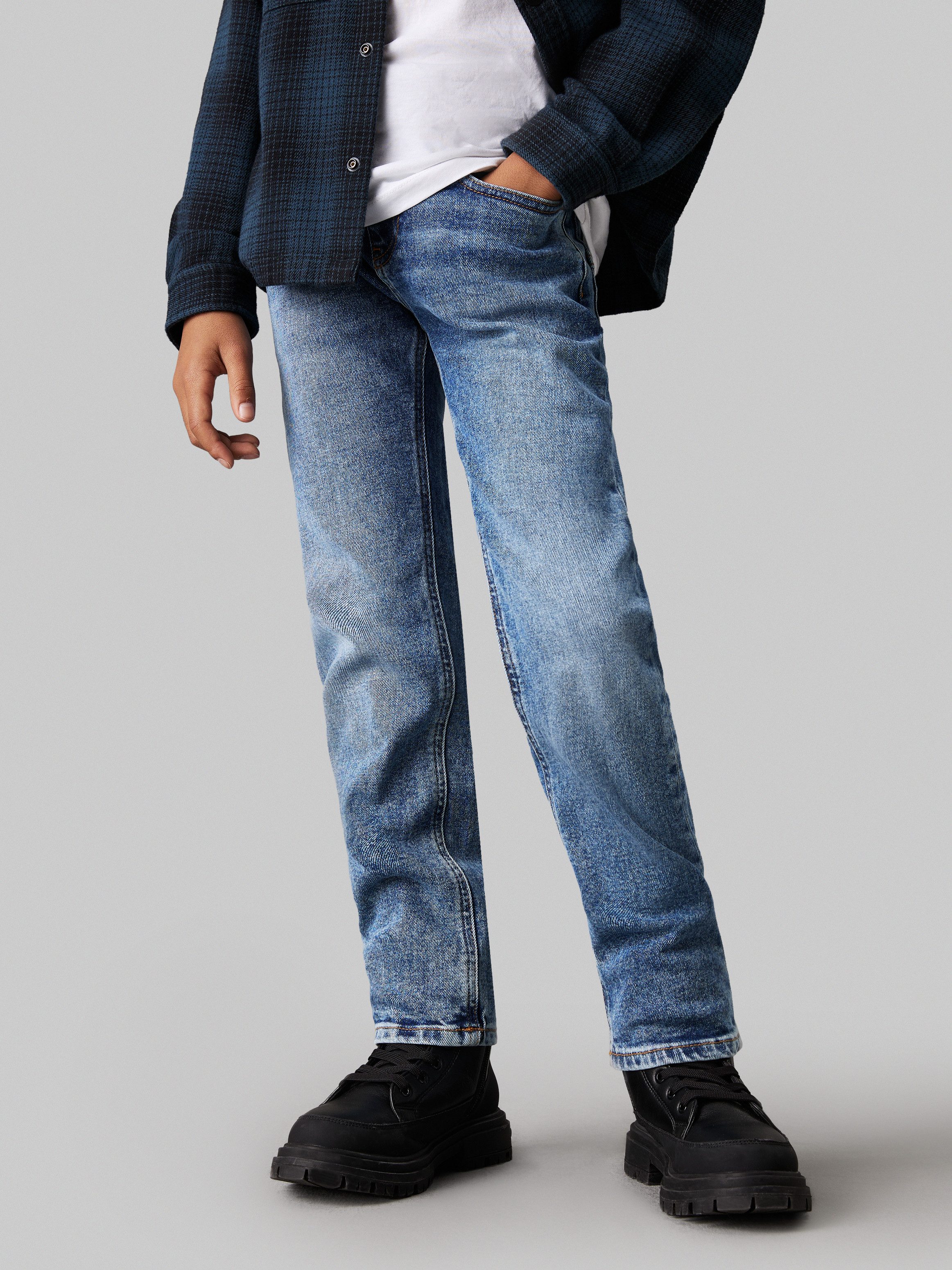 Calvin Klein Straight jeans Reg Straight Wash Blue Hero Cf voor kinderen tot 16 jaar in 5-pocket-stijl