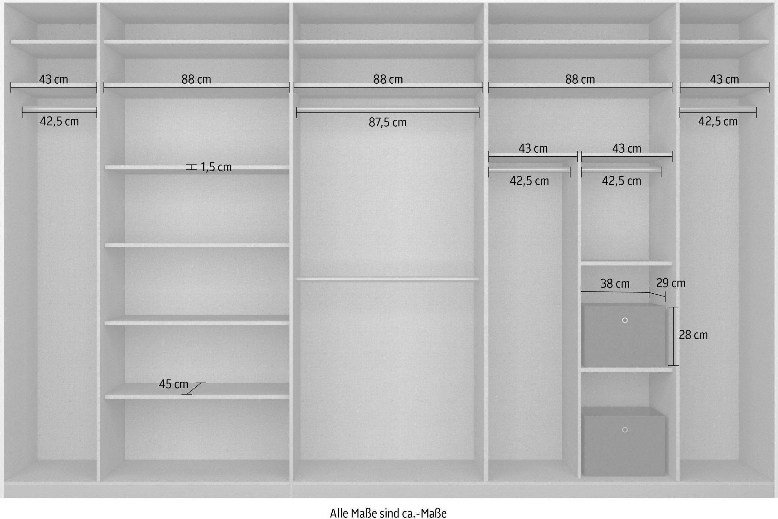 rauch Schuifdeurkast Kledingkast Kast Garderobe CORTONA inclusief indeling, 2 stoffen dozen en extra planken