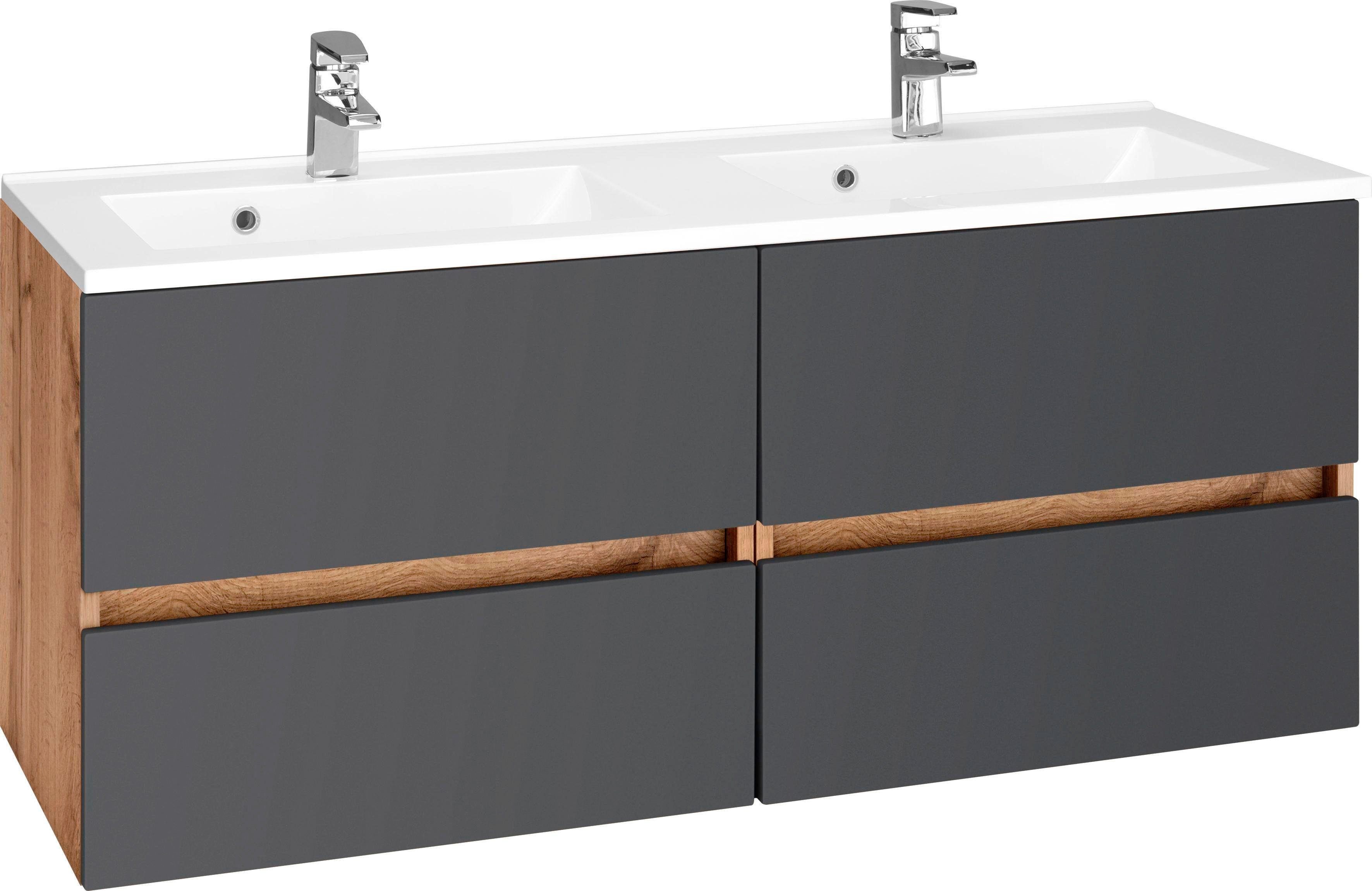 welltime Wastafelonderkast Lucca Badkamermeubel, wastafelonderkast inclusief wasbak, breedte 120 cm onderkasten grijs
