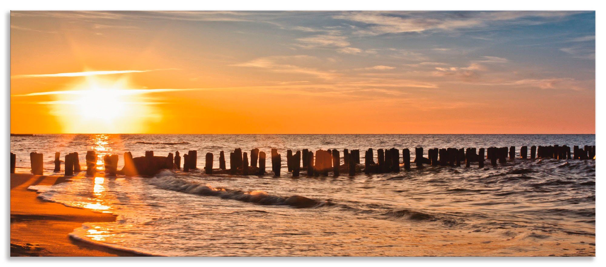 Artland Keukenwand Mooie zonsondergang aan het strand Aluminium spatscherm met plakband, gemakkelijke montage keukenwanden oranje