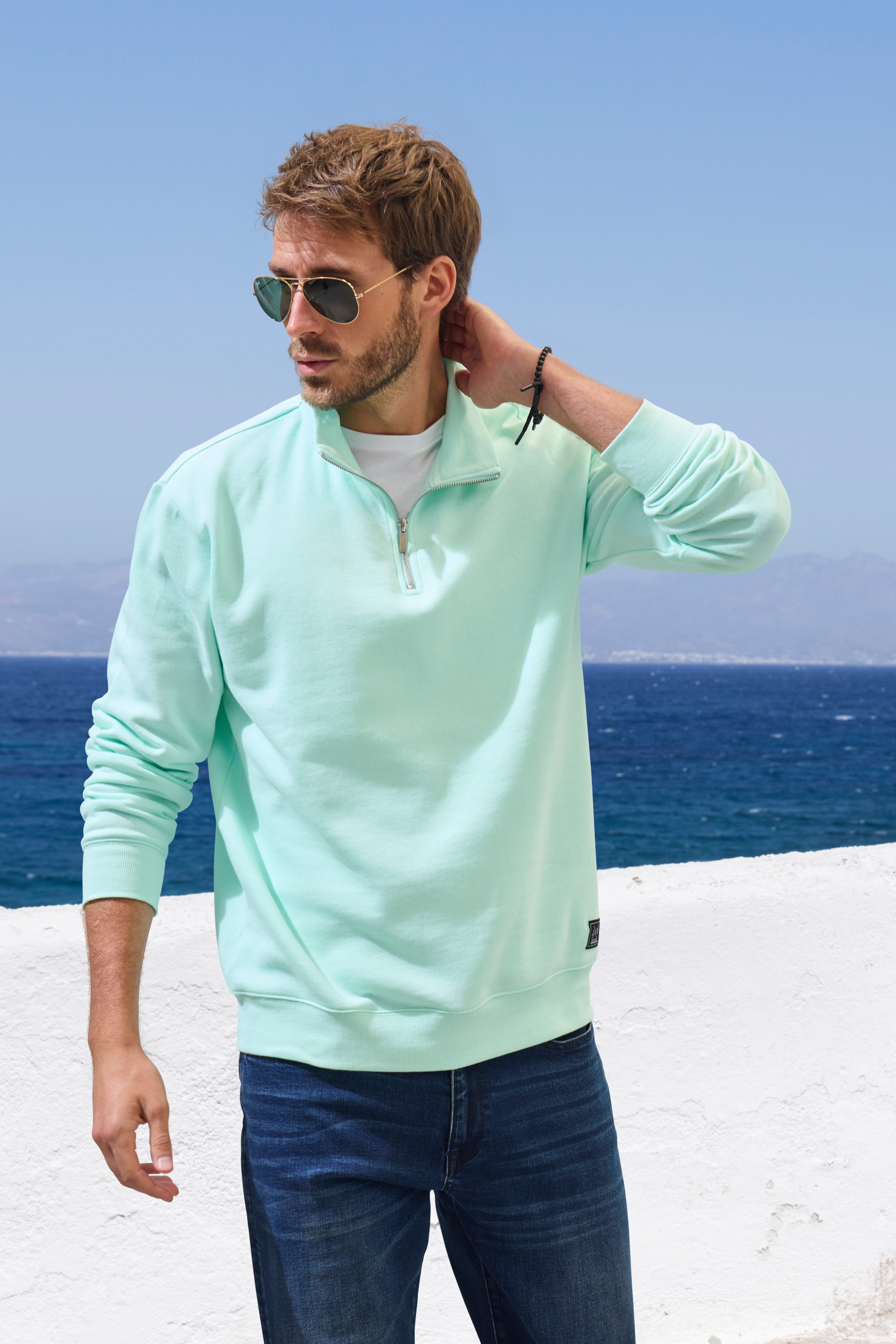 John Devin Sweatshirt Lange mouwen, sweatshirt met rits aan de staande kraag