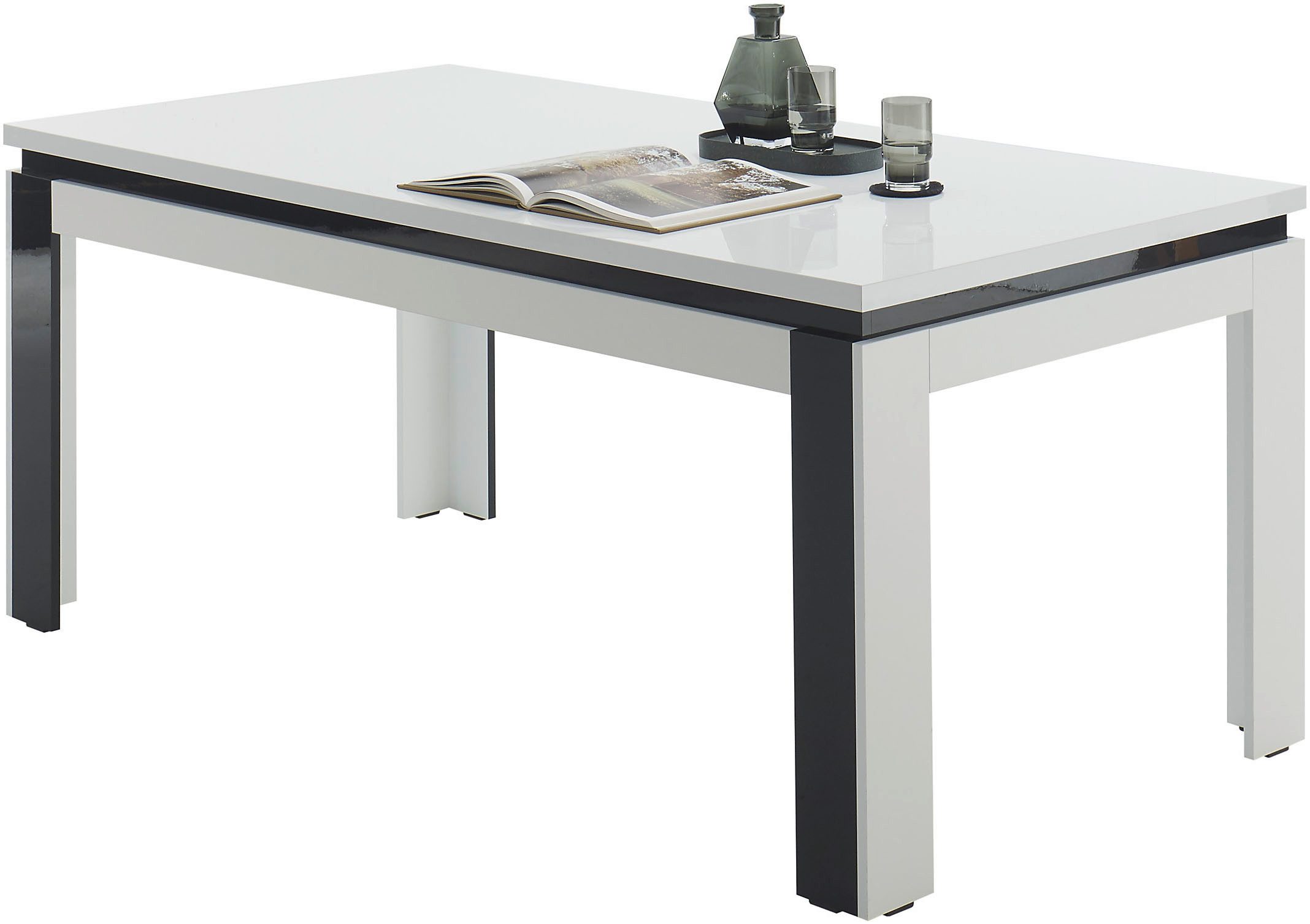 Stolkom Eettafel Savona eettafel wit hoogglans, BxHxD 180x78x90 cm Wit en zwart hoogglans, oppervlakbelasting van ca. 90 kg