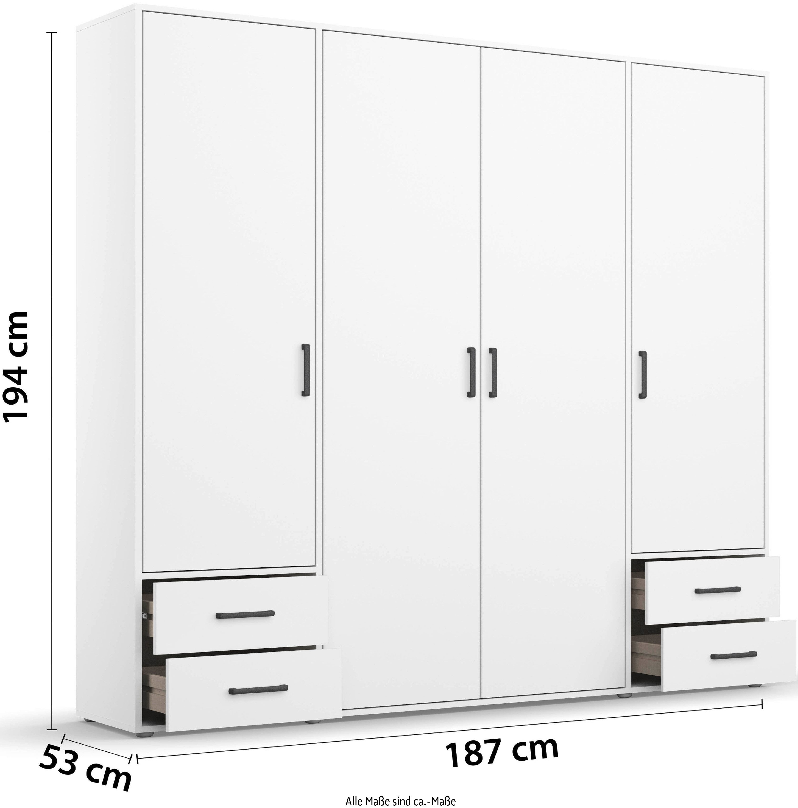 rauch Draaideurkast Voyager, kledingkast met buitenladen, garderobe moderne grepen in grijs metallic met buitenlades made in germany