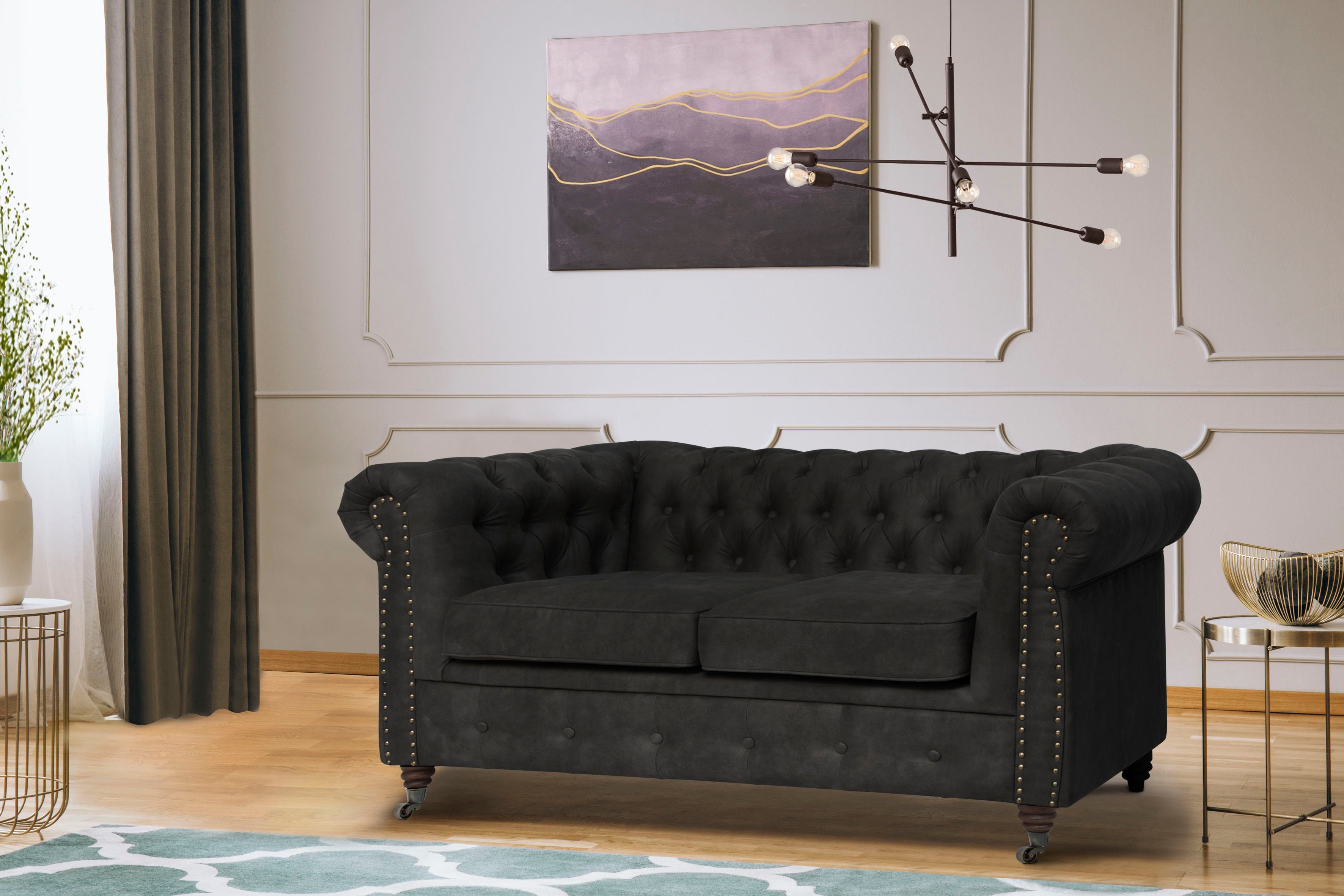 Home affaire Chesterfield-bank Aarburg luxueuze capitonnage en siernagels in chesterfield-design