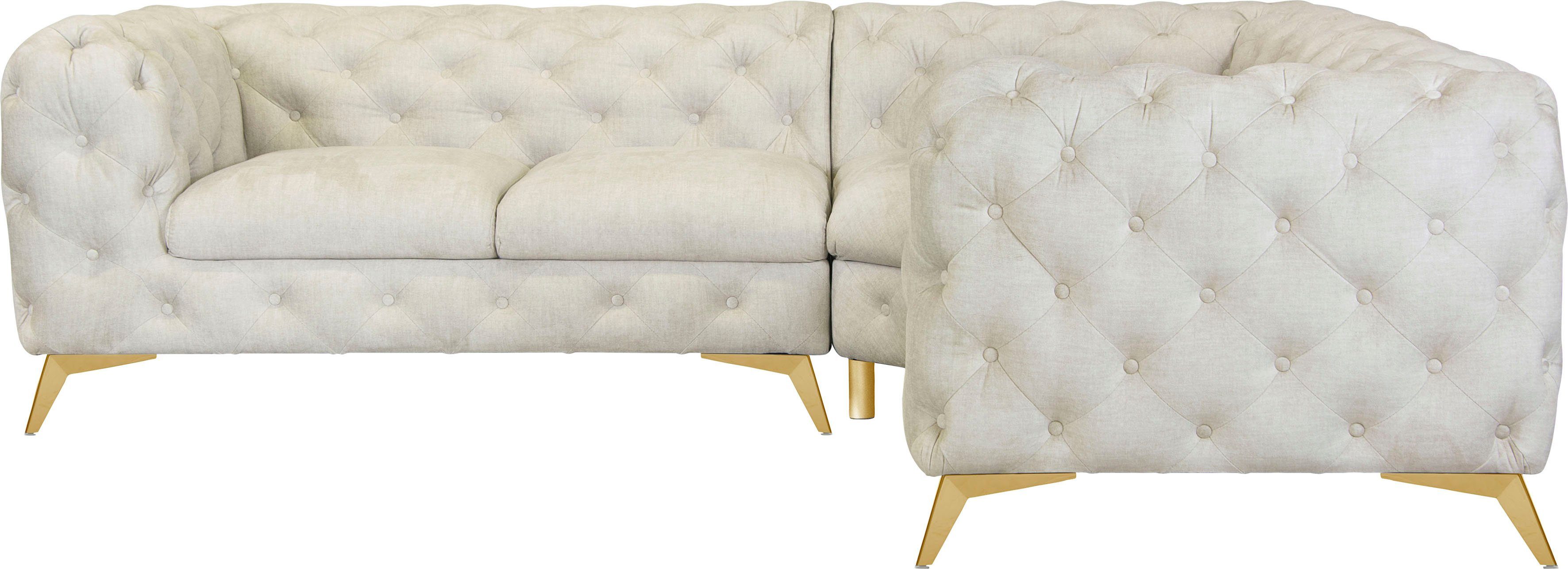 Leonique Chesterfield-bank Glynis L-vorm luxueuze capitonnage, moderne chesterfield look, kleur van de poten ter keuze