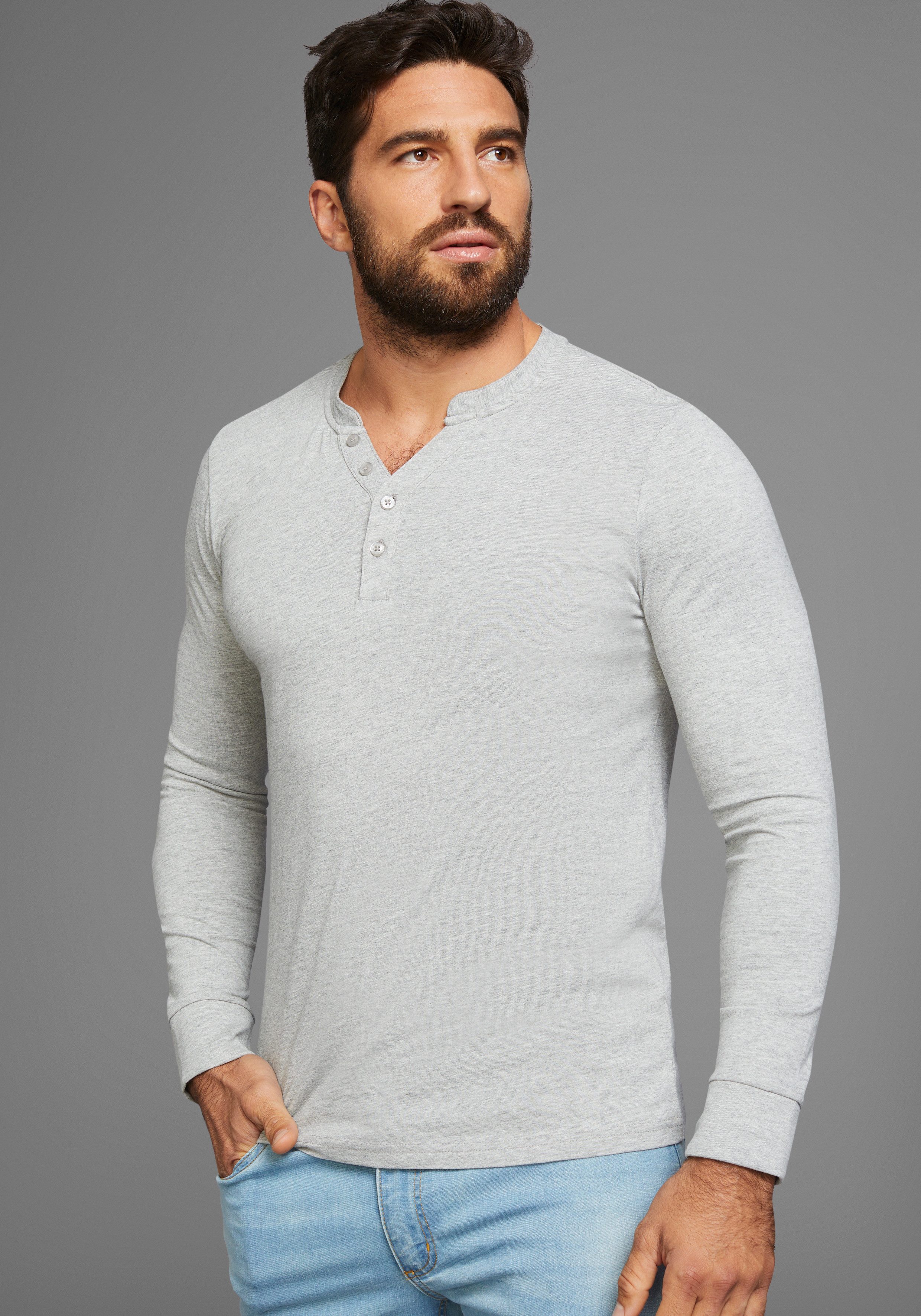 H.I.S Henleyshirt met knoopsluiting (set 2-delig 2 stuks)