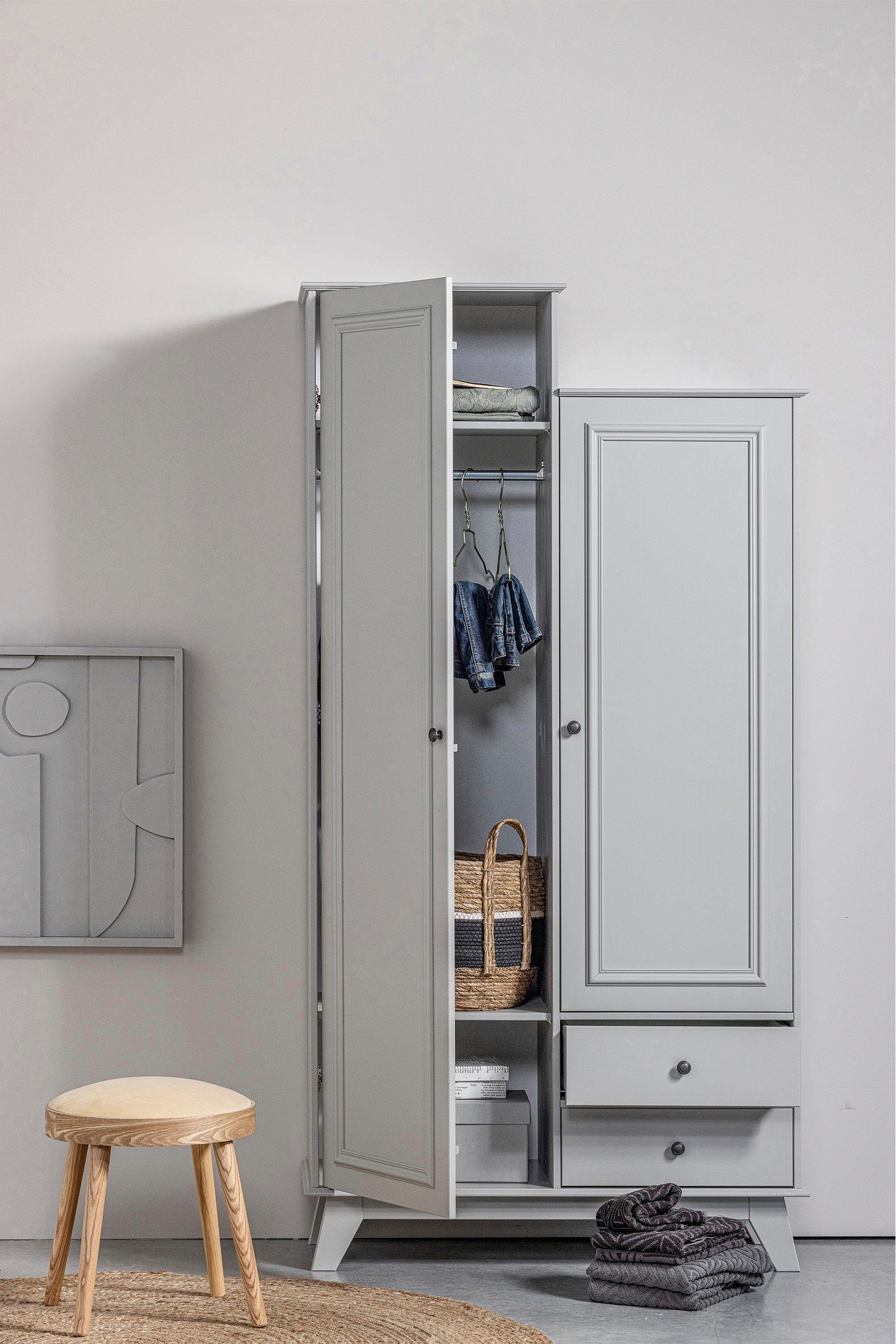 WOOOD Kledingkast Lily massief dennenhout, met kledingstang, h 190 cm x b 98 cm