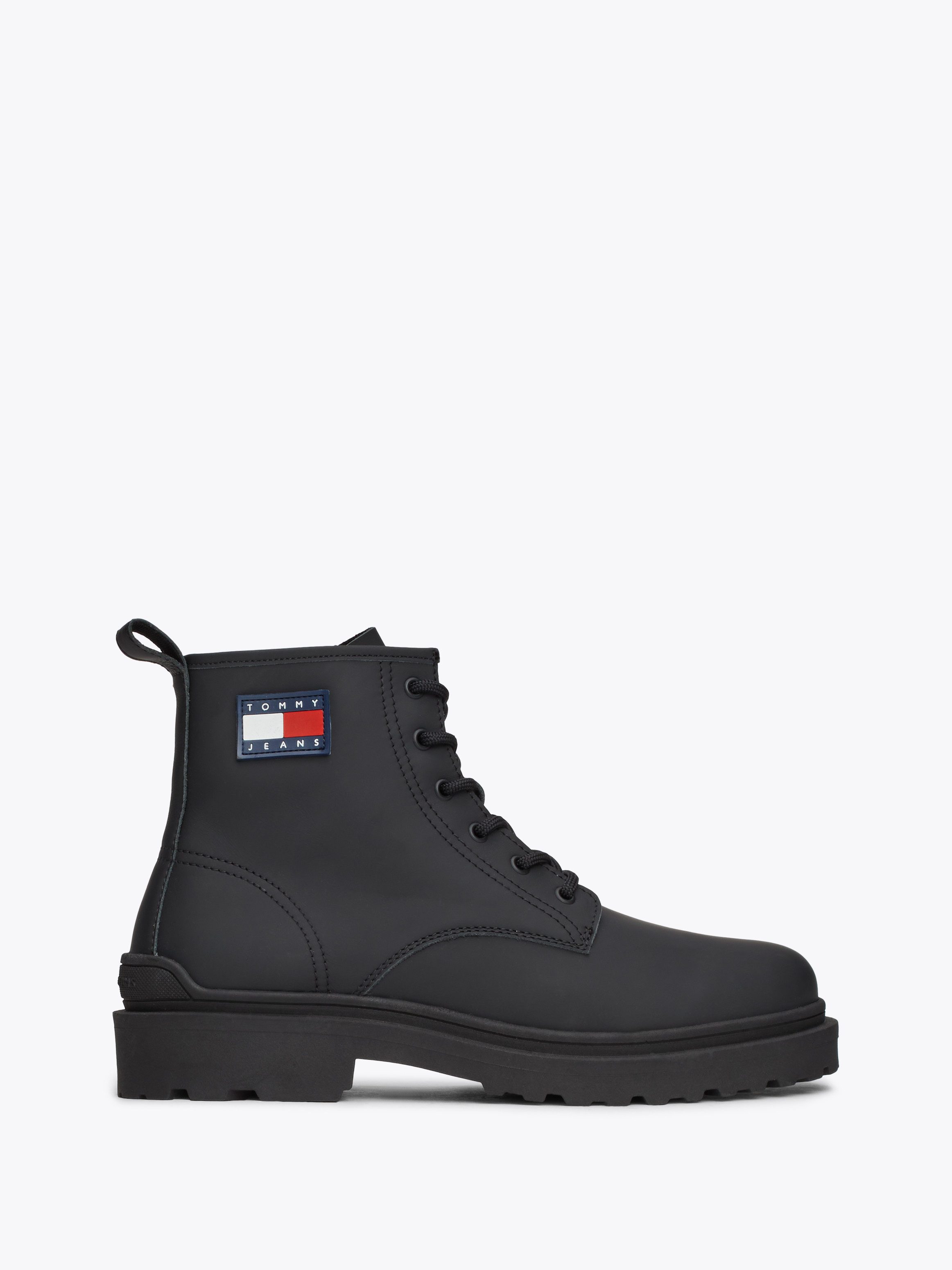 TOMMY JEANS Veterschoenen TJM LEATHER LACE UP BOOT hakken, veterschoenen met zijlogo-vlag