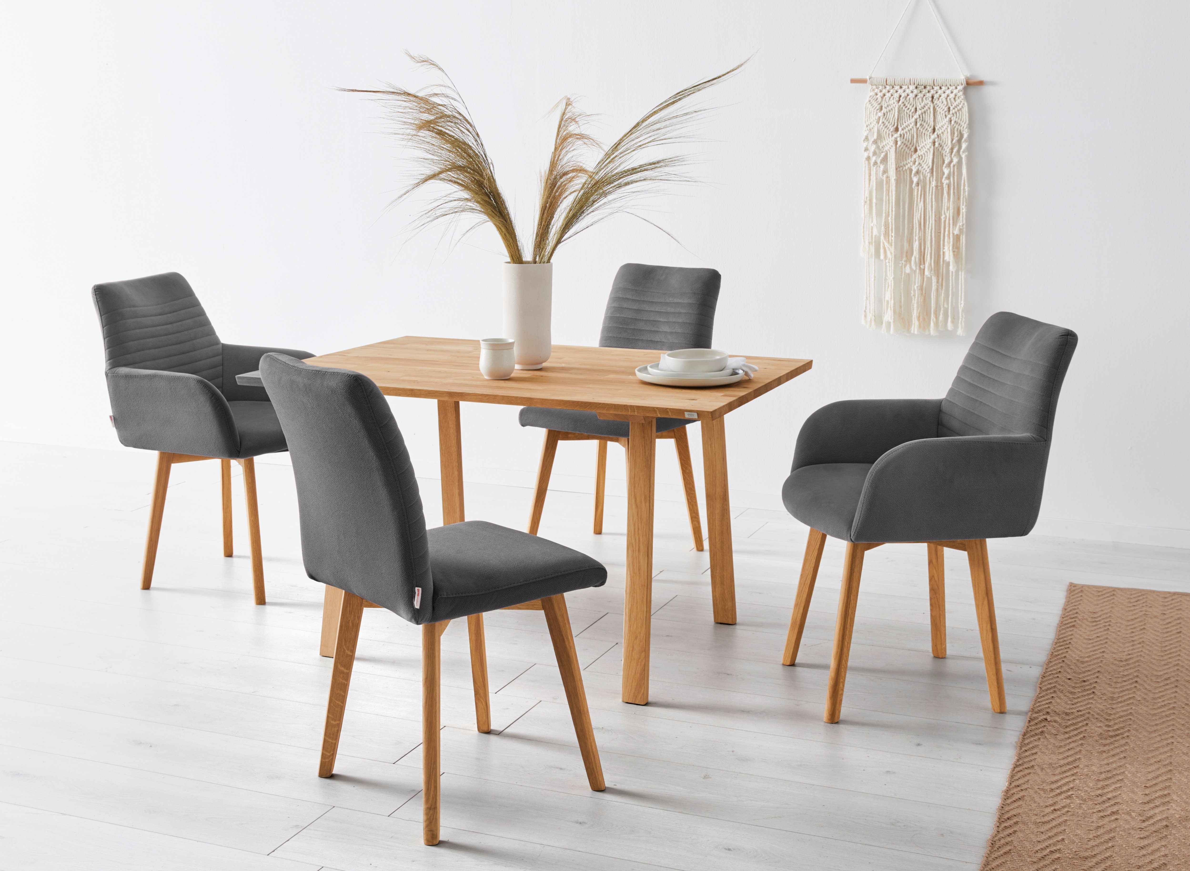 OTTO products Eetkamerstoel Alessja Bekleding van microvezel, frame van eiken massief hout (set, 2 stuks)
