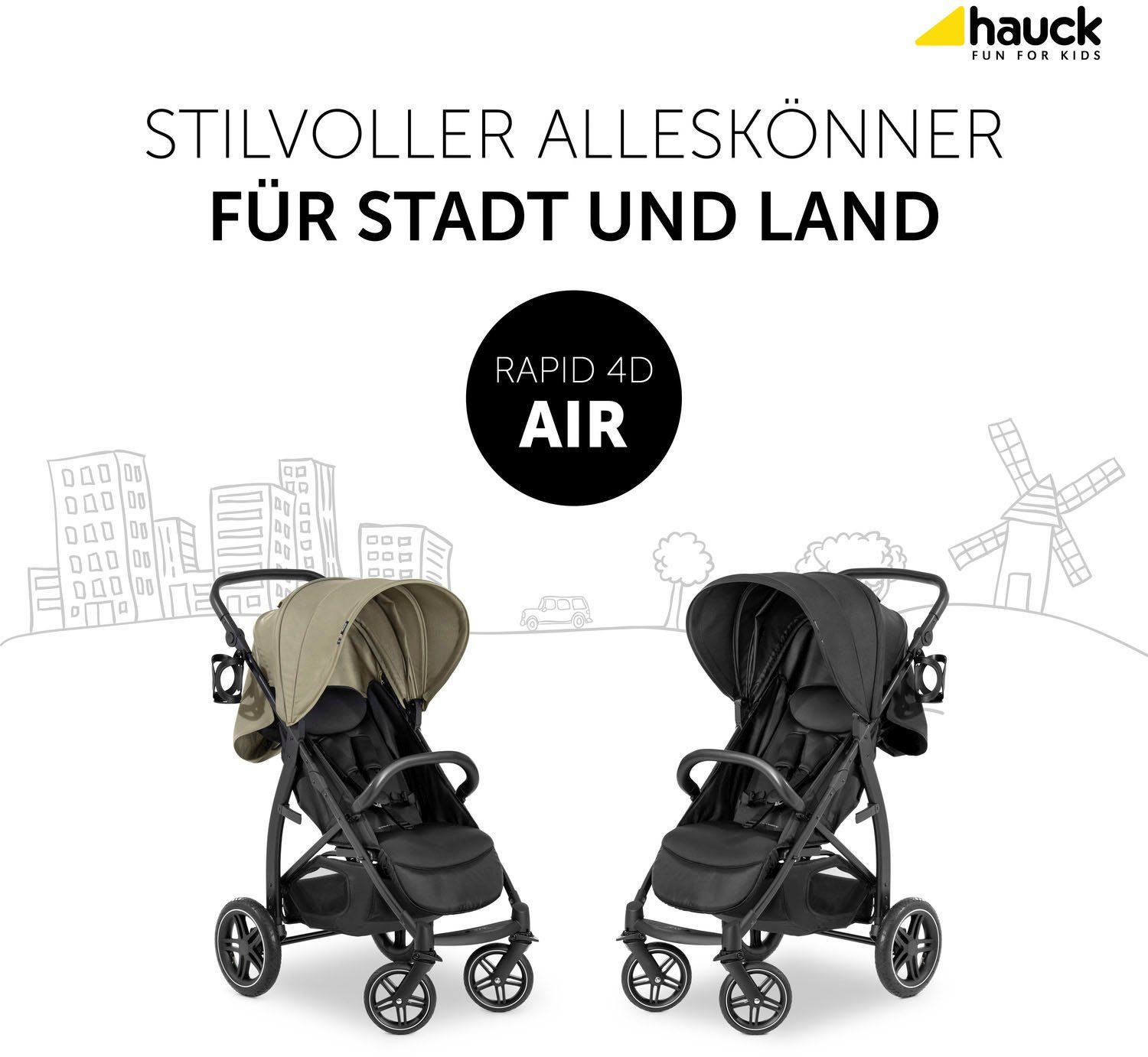 Hauck Kinder-buggy Rapid 4D Air, black met verlengbaar 3-zones zonnescherm