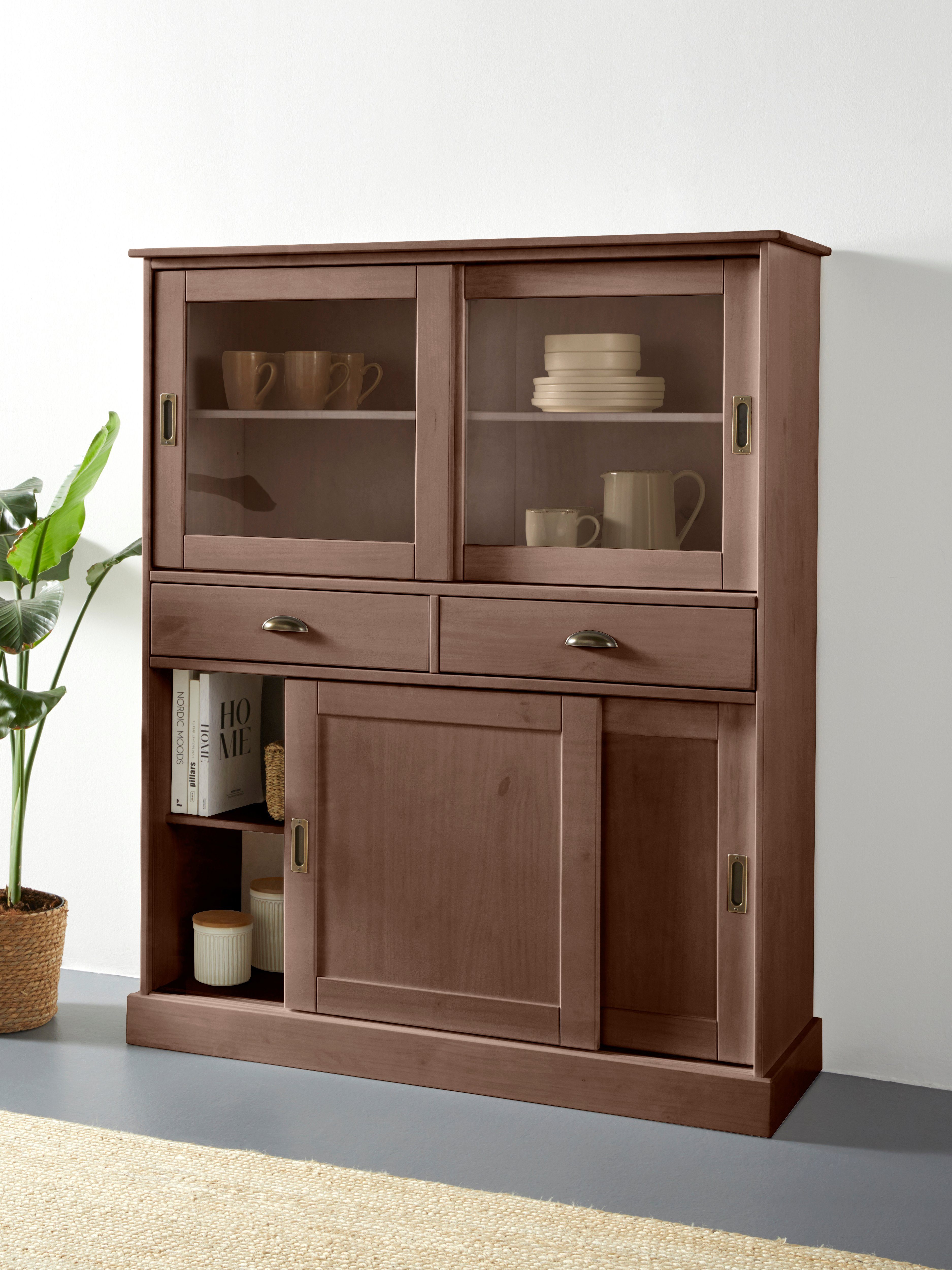 Home affaire Highboard Schröder Vitrine van massief dennenhout, breedte 114 cm