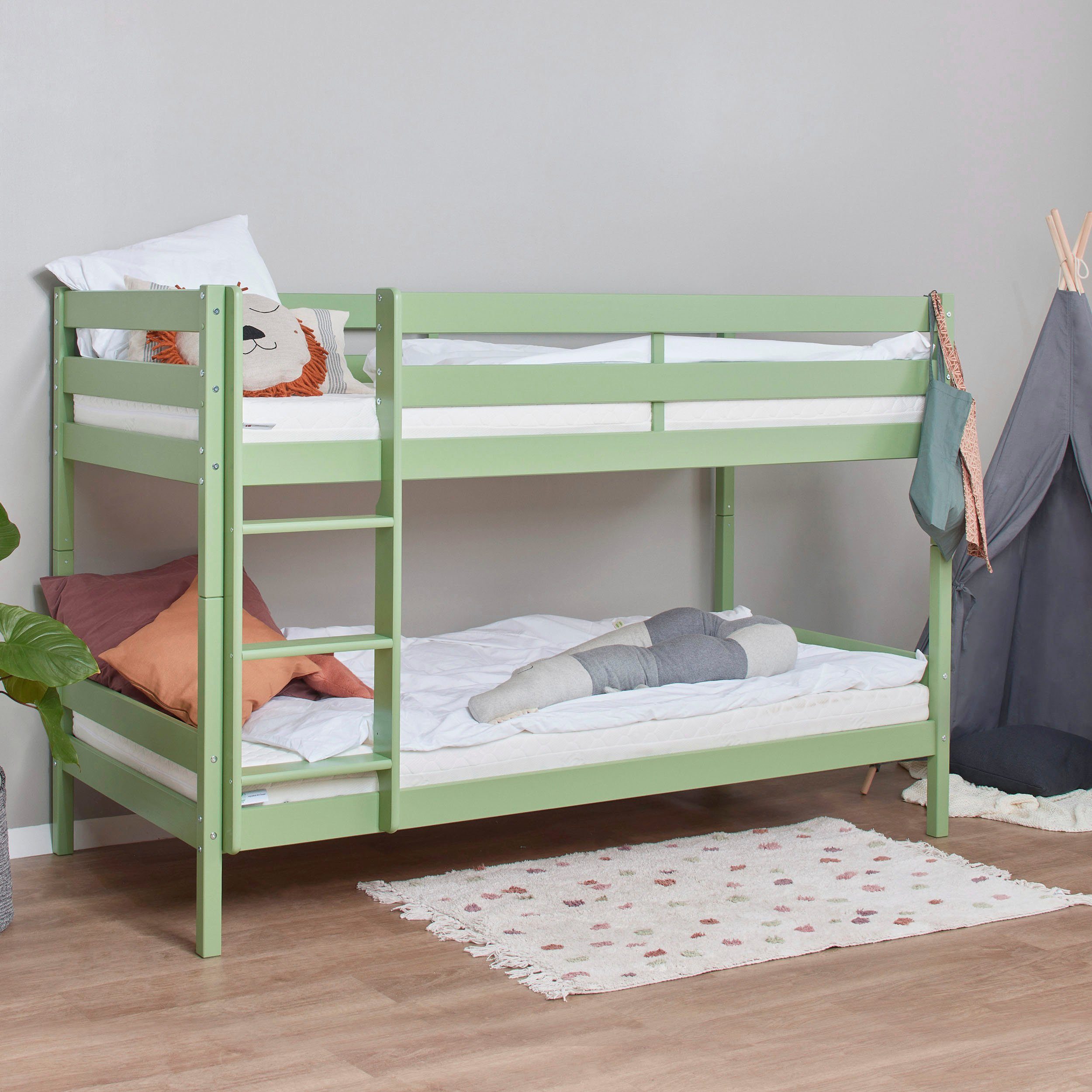 Hoppekids Stapelbed Eco comfort kinderbed 90x200 of 70x160 van massief hout in 4 kleuren