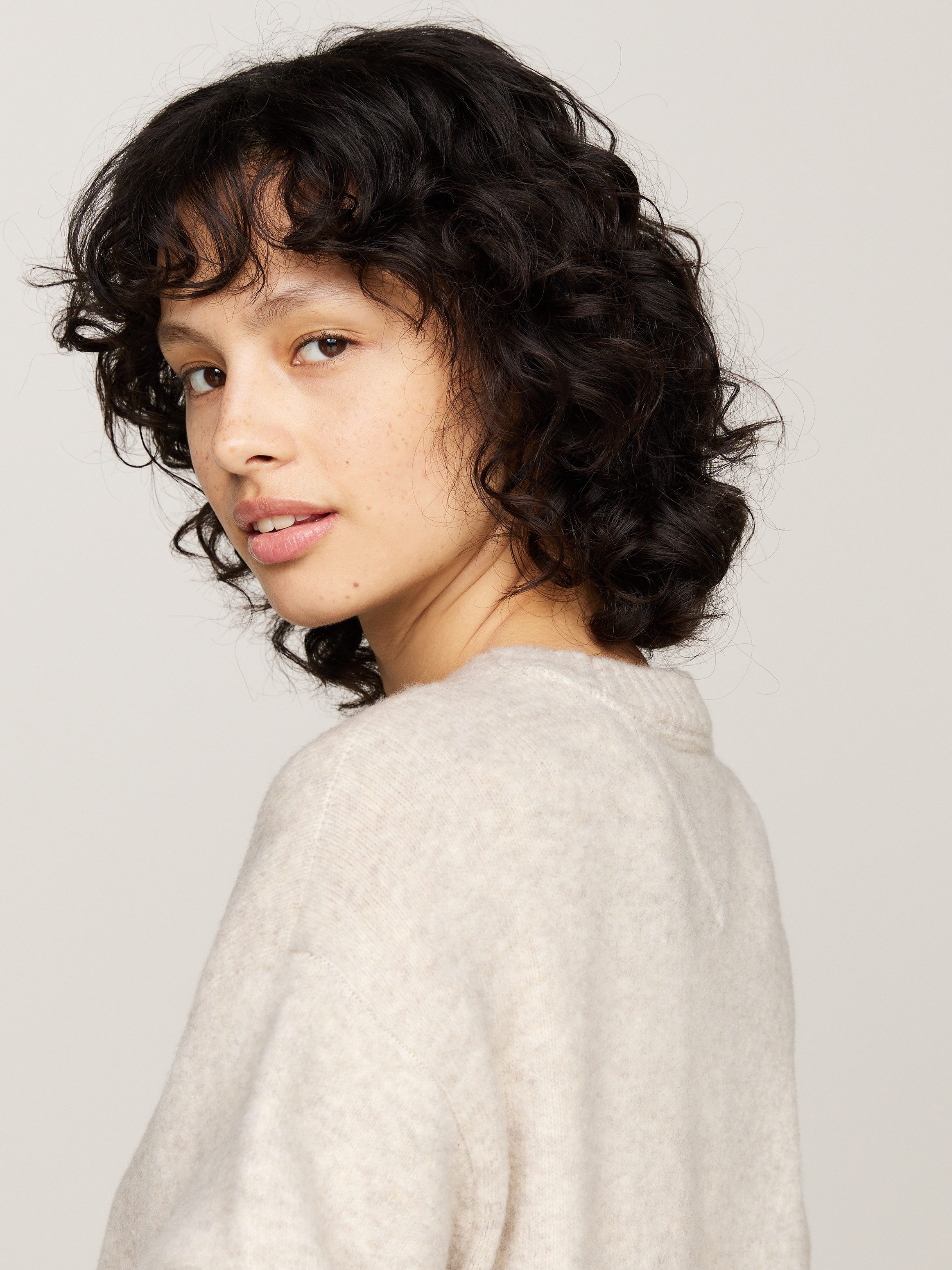 Tommy Jeans Curve Gebreide jurk TJW MLNGE FLAG SWEATER DRESS EXT in grote maten, met wolpercentage en elastaan, logo-vlag