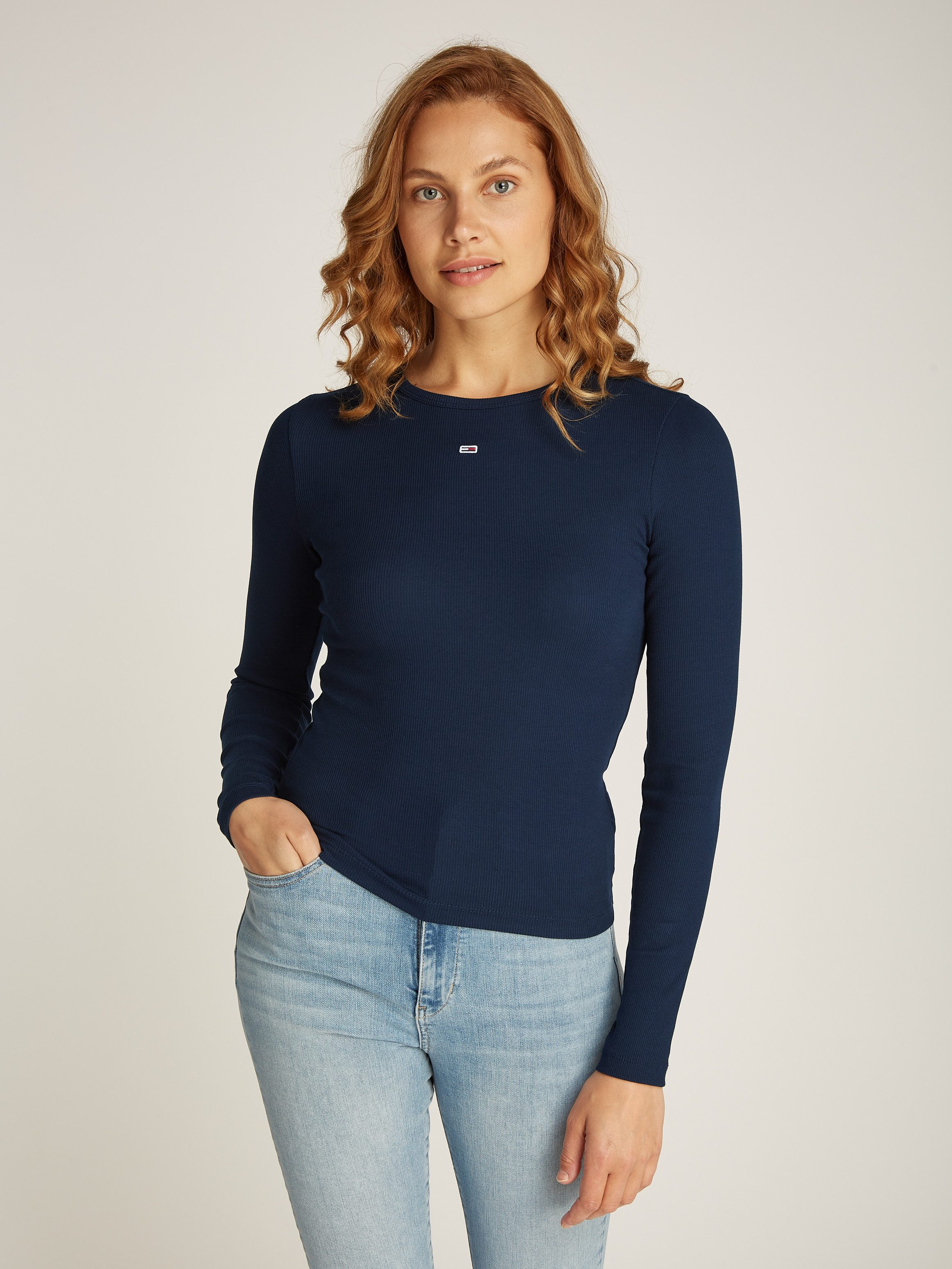 TOMMY JEANS Shirt met lange mouwen Slim Essential Rib Longsleeve Rippshirt