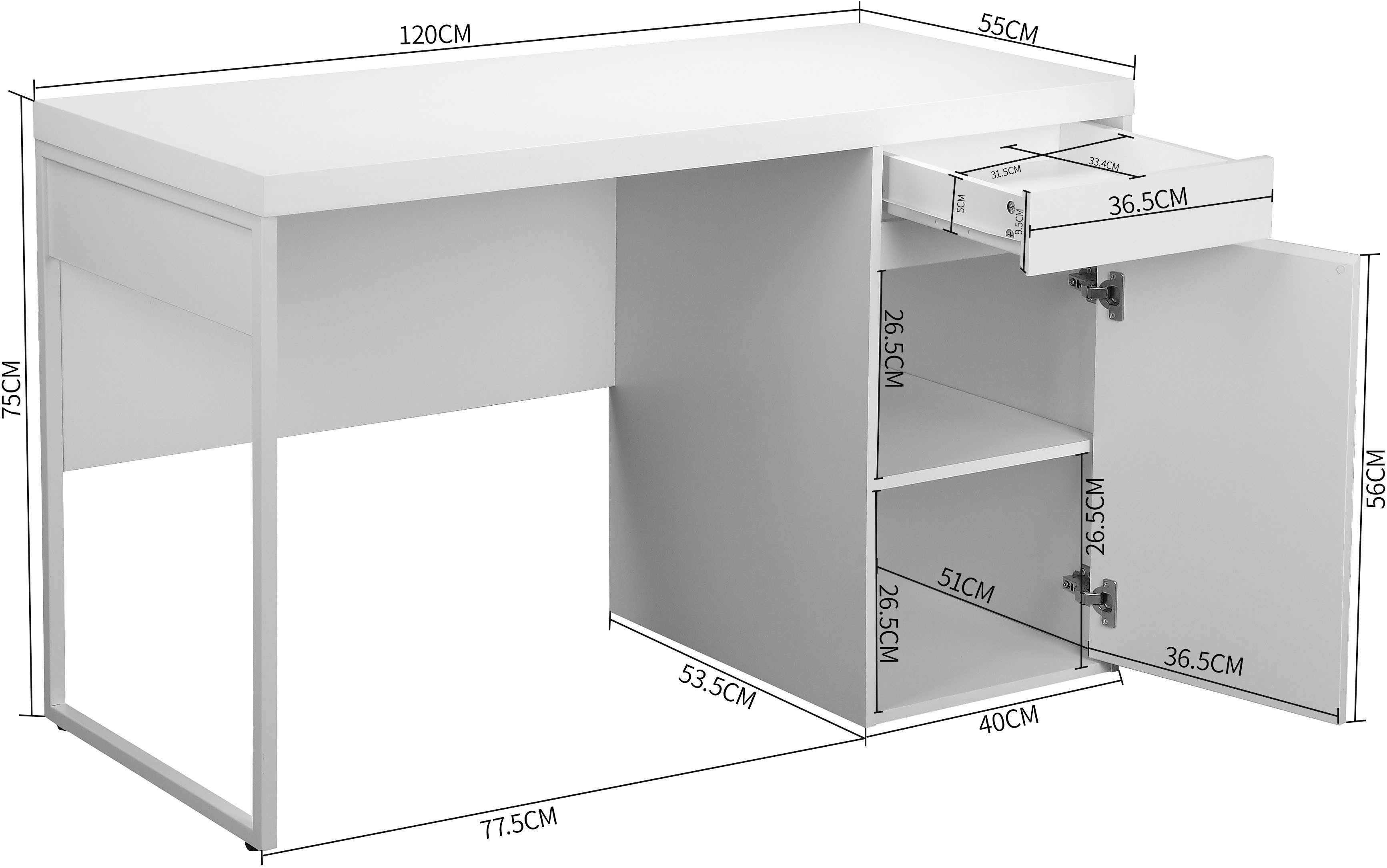 INOSIGN Bureau OAKLEY Lade, metalen geleider, spiegelbeeldig te monteren, breedte 120 cm