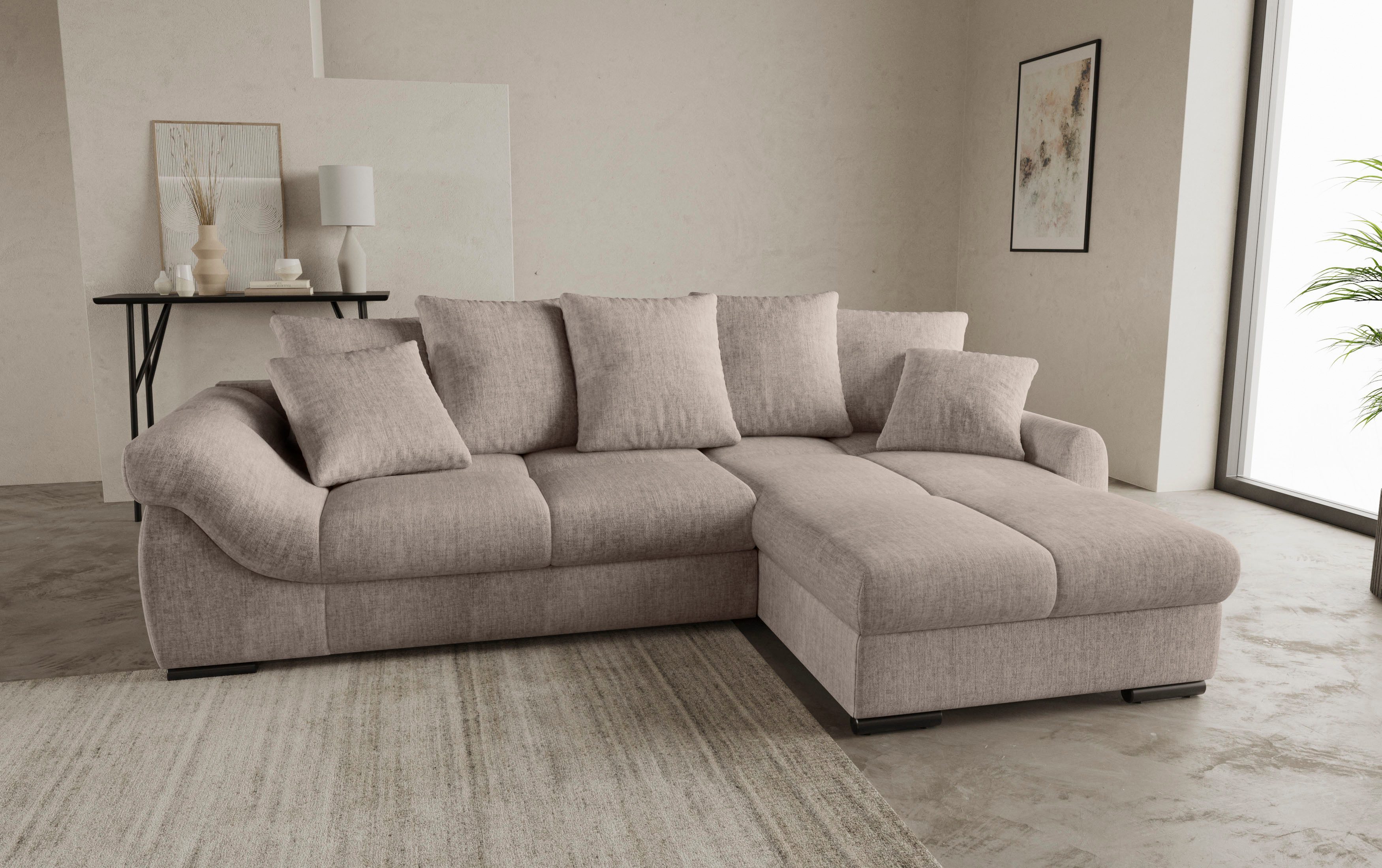 Mr. Couch Hoekbank Livorno DuraFlex L-vorm incl. hoogslaper beduitbreiding, xl bedbox wit gecoat