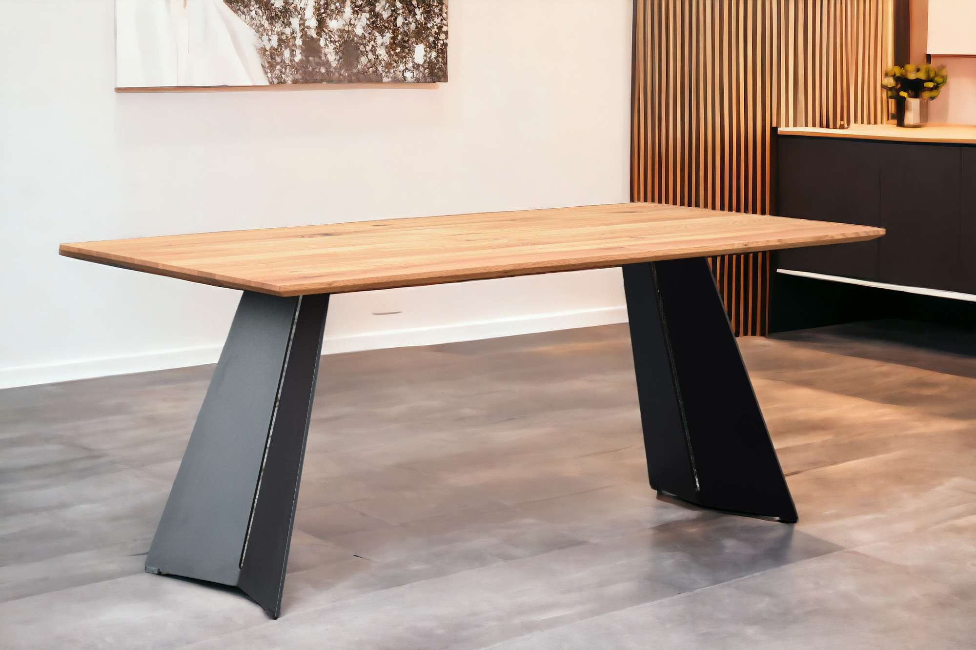 Home affaire Eettafel Winteregg keukentafel, metalen wangframe, massief gewild eikenhout, geolied